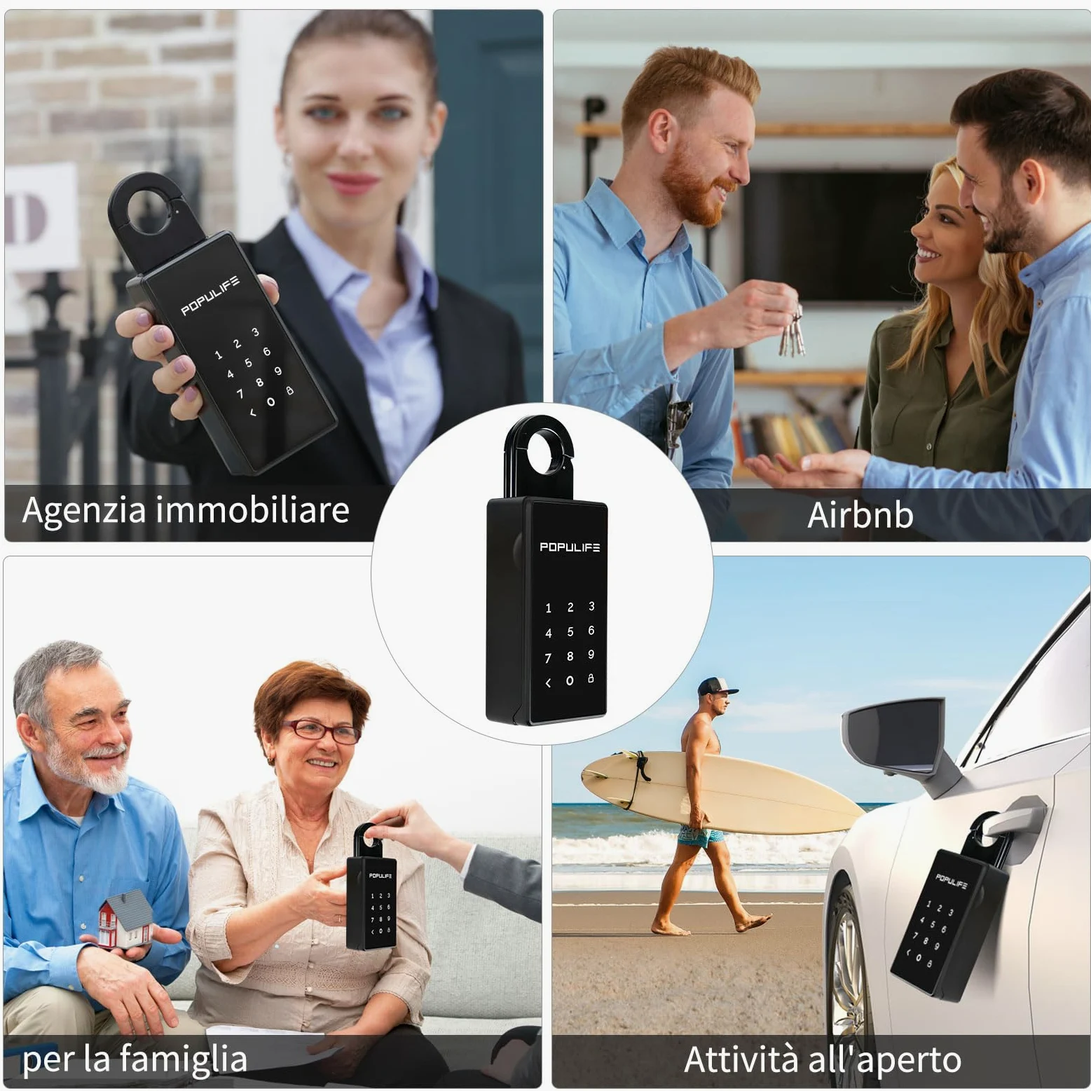 Populife Cassetta Chiavi WiFi con Gateway, Smart Cassetta Chiavi con Codice, Cassa di Sicurezza per Esterni con Controllo Remoto Wireless, Montabile a Parete e su Maniglia Key Box, Impermeabile IP66