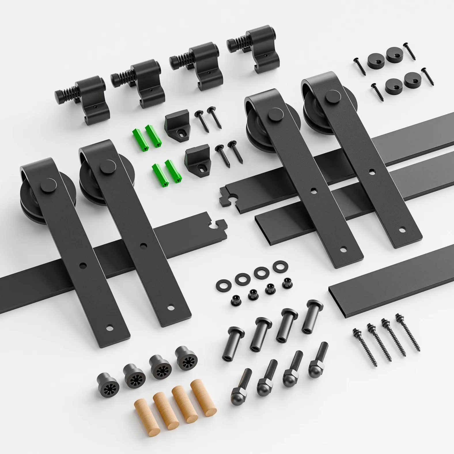 CCJH Binario per Porta Scorrevole Kit Doppia Anta Esterno Muro 6.6FT-203cm in Stile Rustico Classico Rulli Forma Hardware in Acciaio al Carbonio Nero