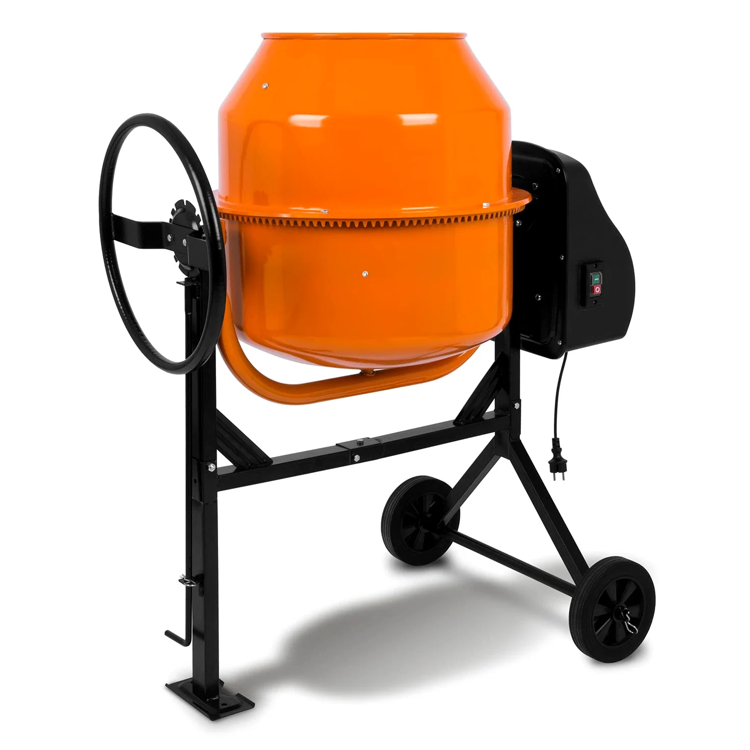 EBERTH 140L Betoniera Elettrica Mobile (550W Motore Miscelatore,Cilindro e Ingranaggio in Ghisa, Impastatrice Cemento, 230V, Telaio in Acciaio, Manovella Bloccabile, 2 Ruote di Gomma)