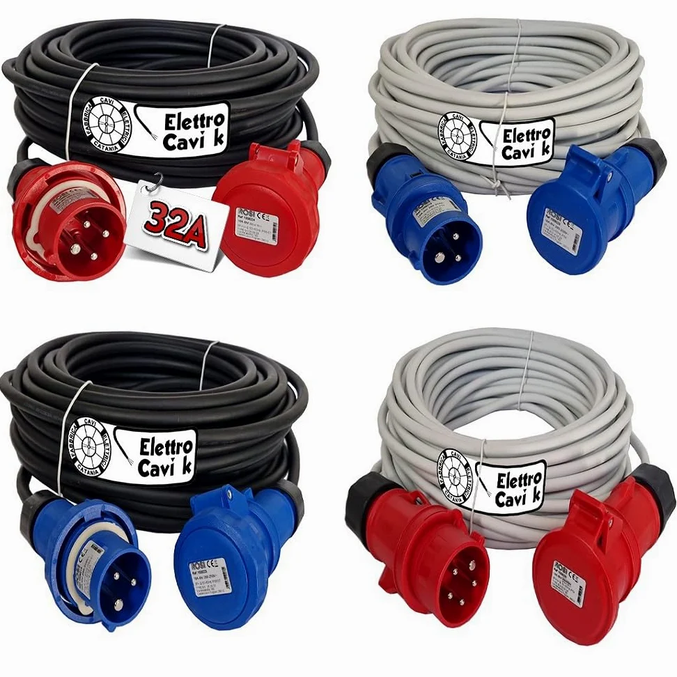 Elettrocavi K - 32A H07RN-F 5G4 mm² Prolunga Elettrica Industriale 15 Metri 32A Trifase CEE 380V 3P+N+T IP67 5 POLI 14,5 kW Super Flessibile Impermeabile Professionale Made in Italy