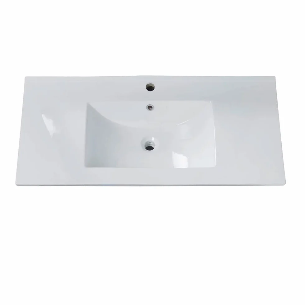 Lavabo in porcellana per bagno rettangolare 81 cm x 46 cm finitura bianco opaco realizzato in maiolica