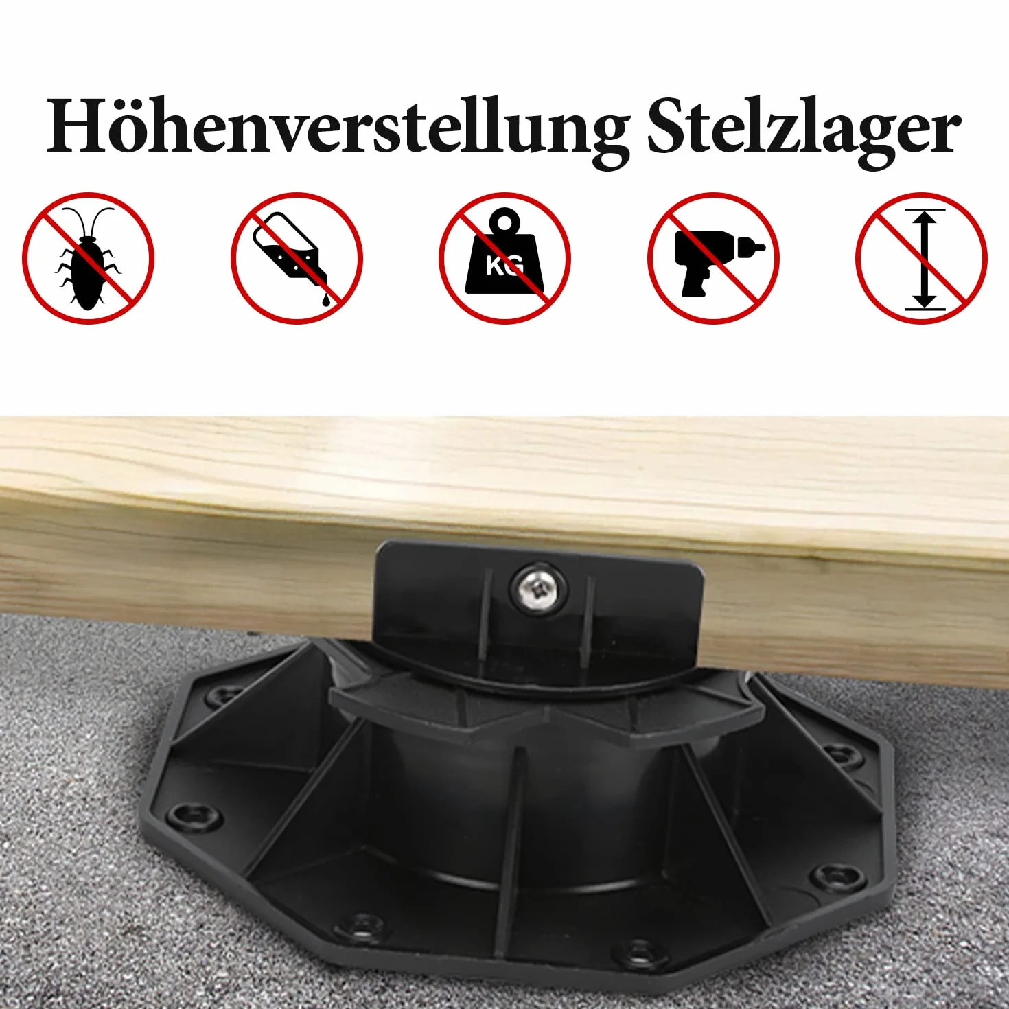 Daromigo Cuscinetto per terrazze, 50 pezzi, altezza regolabile, 60 – 140 mm, supporto per terrazze, pannelli per terrazze, sottostruttura, WPC