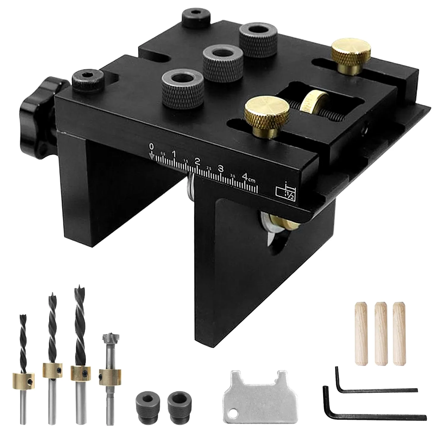 3 in 1 Dima per Spinatura Legno set, Foratura Precisa di Tasselli Legno 6/8/10/15 mm, Modulo Rimovibile, Strumento Ausiliario Tasselli con Clip Posizionamento, Strumento Ausiliario Foratura (nero)