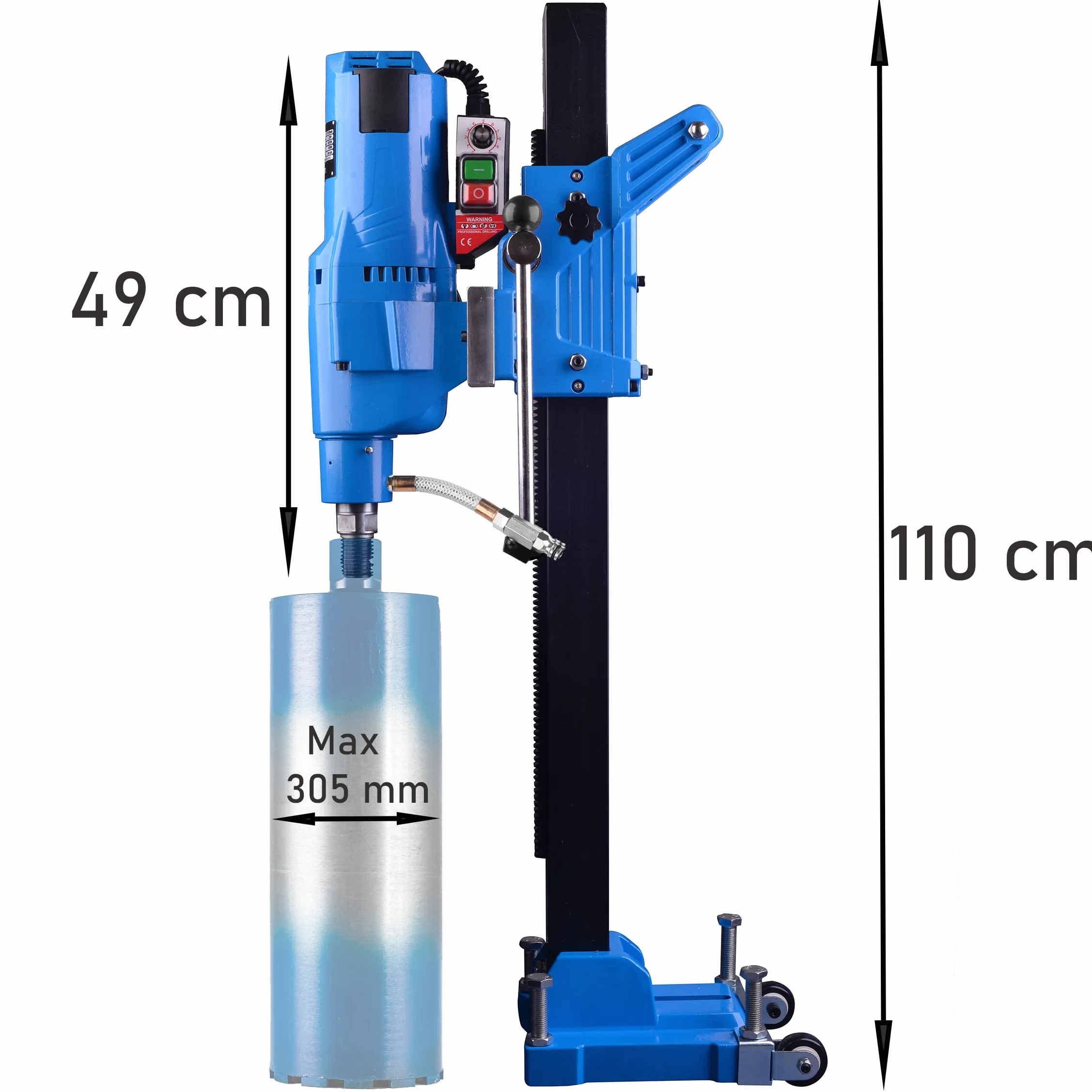 STAKO Max. Ø 305 mm trapano professionale a nucleo con potente motore 4350 – con supporto per trapano nucleare – Punte diamantate per calcestruzzo 0 – 760 giri/min – Unità di perforazione con