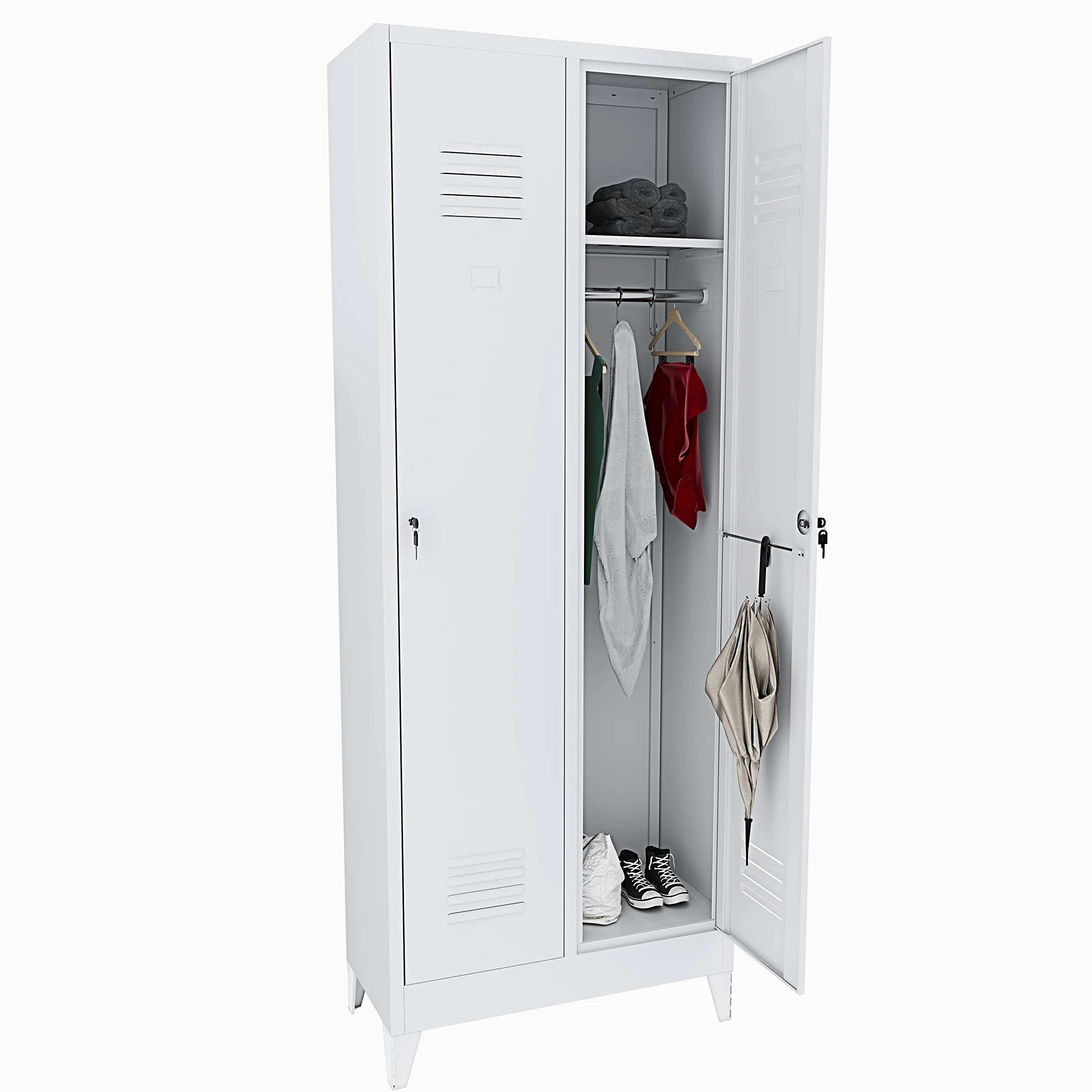 Armadietto Spogliatoio Sporco/Pulito 2 Posti In Lamiera Di Acciaio Salvaspazio Con Chiave Ripiano Appendiabiti Ganci e Porta Cartellino Per Interno Lavoro Piscina 180 x 33 x 68.5 Cm Grigio