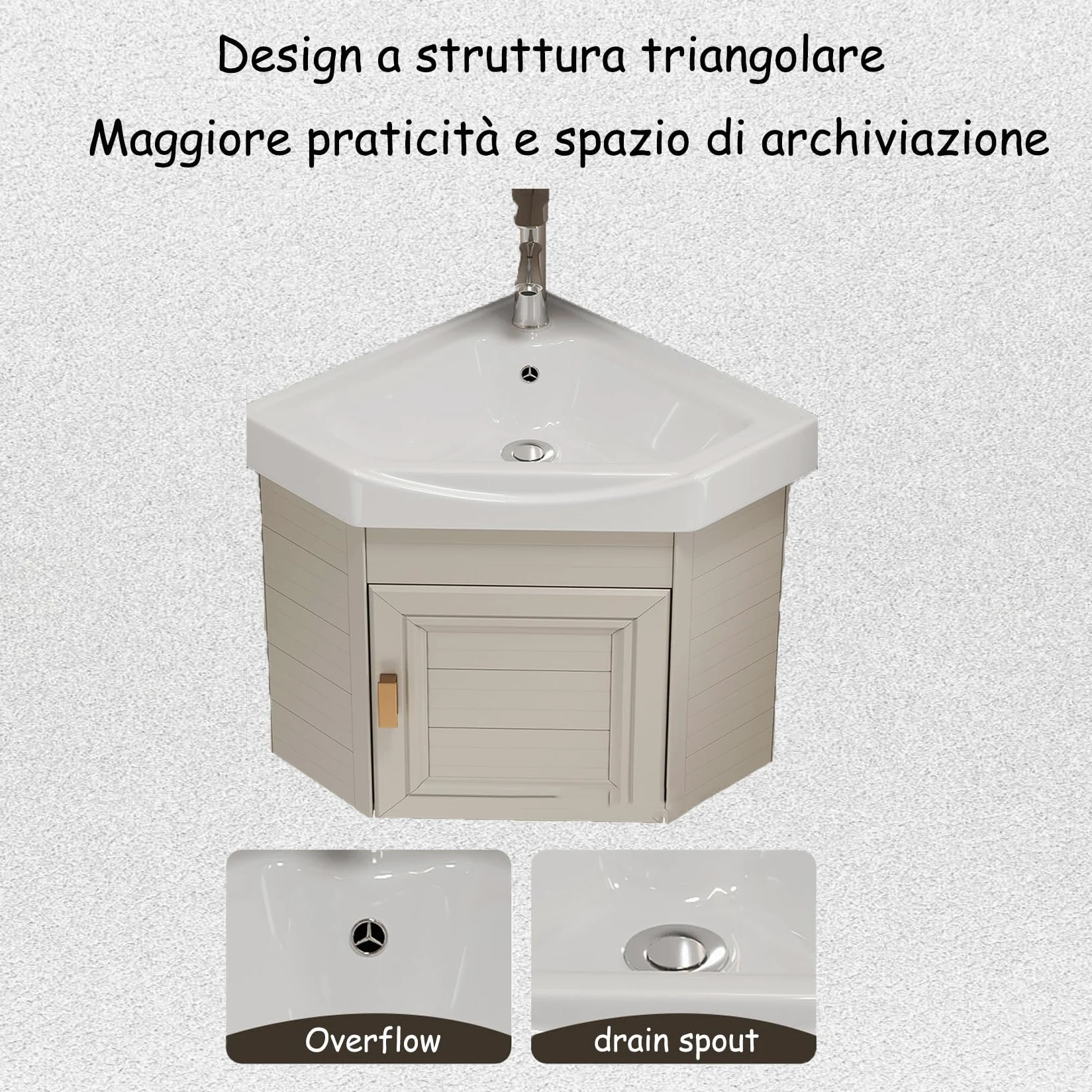 Lavello in ceramica Lavello da bagno a parete lavabo angolare, Lavabo ad angolo in ceramica per piccoli spazi, Lavandino bagno, per cucina, WC, bagno, caravan, bianco Nero-43 * 43