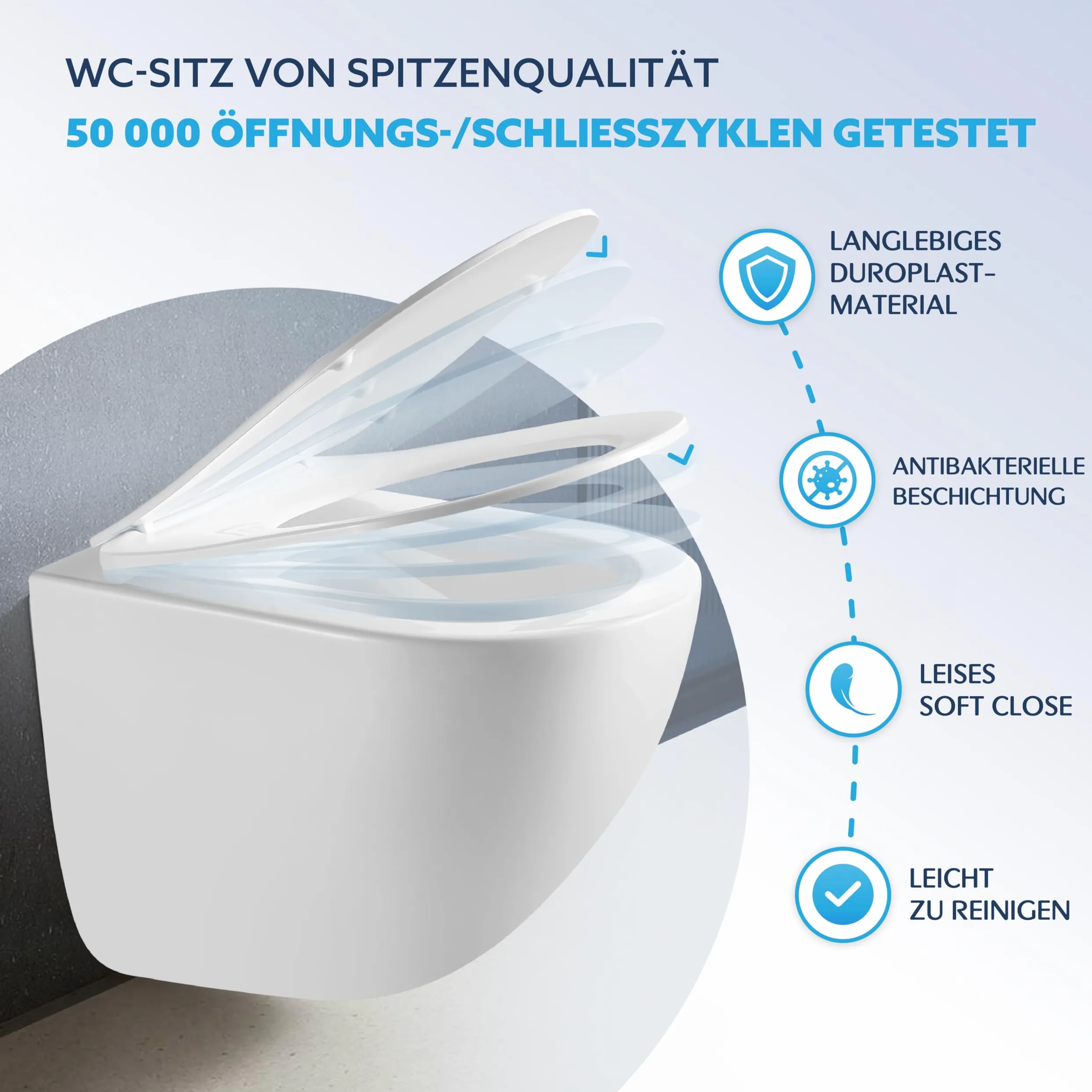HOGART WC Sospeso con Base Nascosta e Fissaggi Invisibili, Potente Sistema di Scarico Tornado Silenzioso ed Economico 3-4,5 L, Tazza in Ceramica Facile da Pulire, Sedile Soft-Close, Salvaspazio