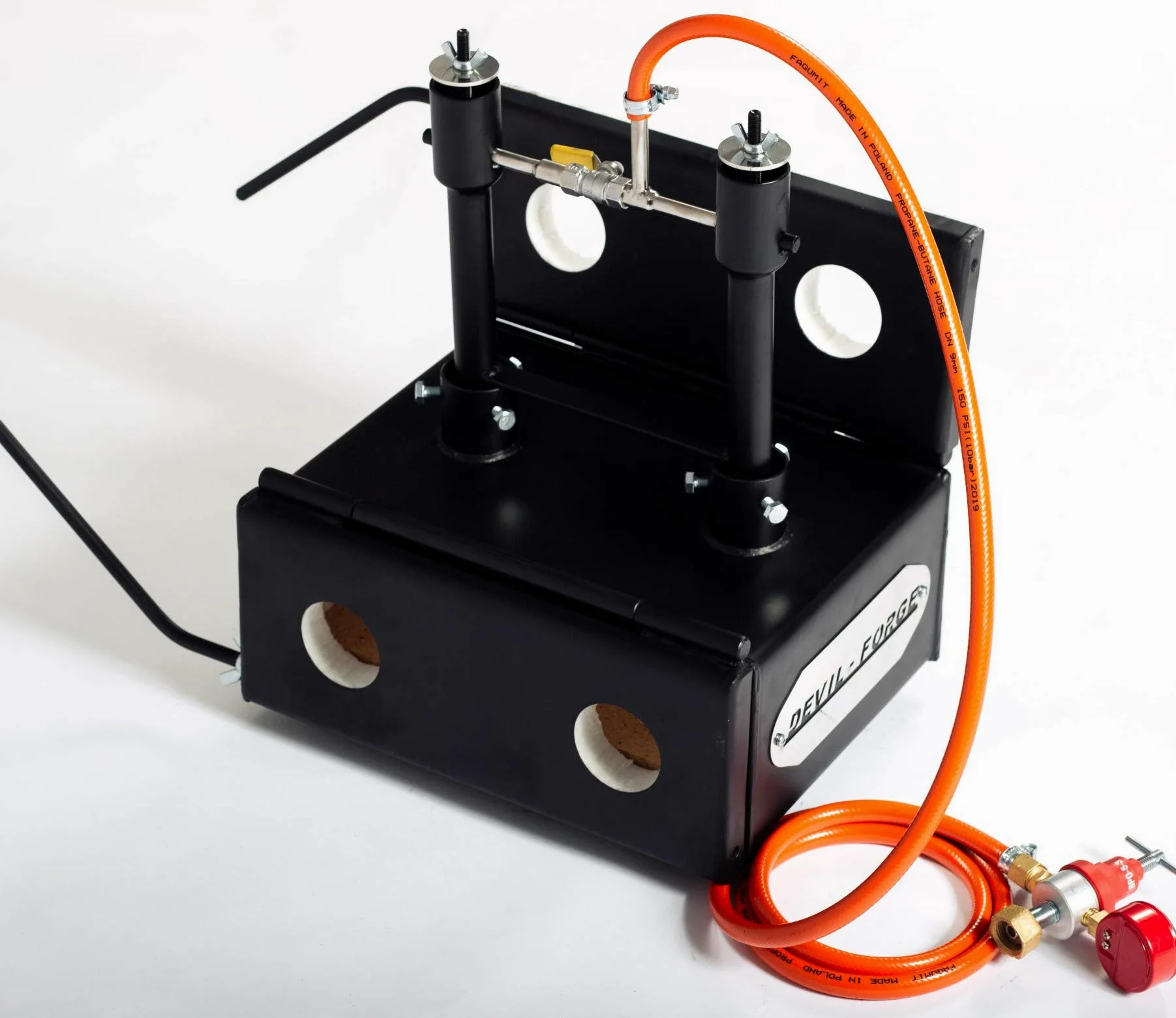 DEVIL-FORGE Forgia a Gas Propano DFHS2+2D/5.2" Fucina con 2 Bruciatori DFP (160.000 BTU) uso 1o2, 2Porte, Valvola a Sfera, Fabbricazione di Coltelli, Lavorazione dei Metalli, Fabbro, Maniscalco 1370°C