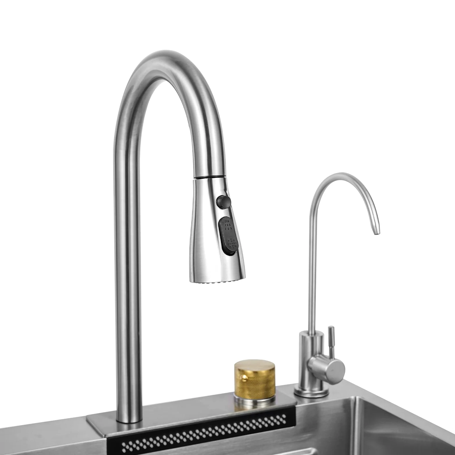 Lavandino da cucina a cascata, lavello in acciaio inox, lavelli per la casa, lavello integrato con rubinetto rimovibile