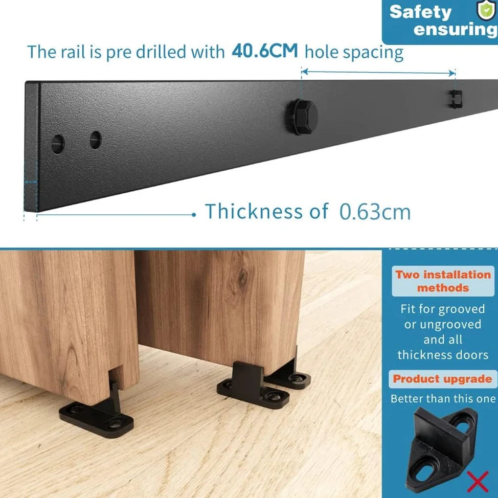 WINSOON 5FT/150CM Binario per Porta Scorrevole Bypass Doppie da Interno kit Porta Pieghevole Scorrevole Esterno Muro, per Doppia Pore, Porte non Inclusa
