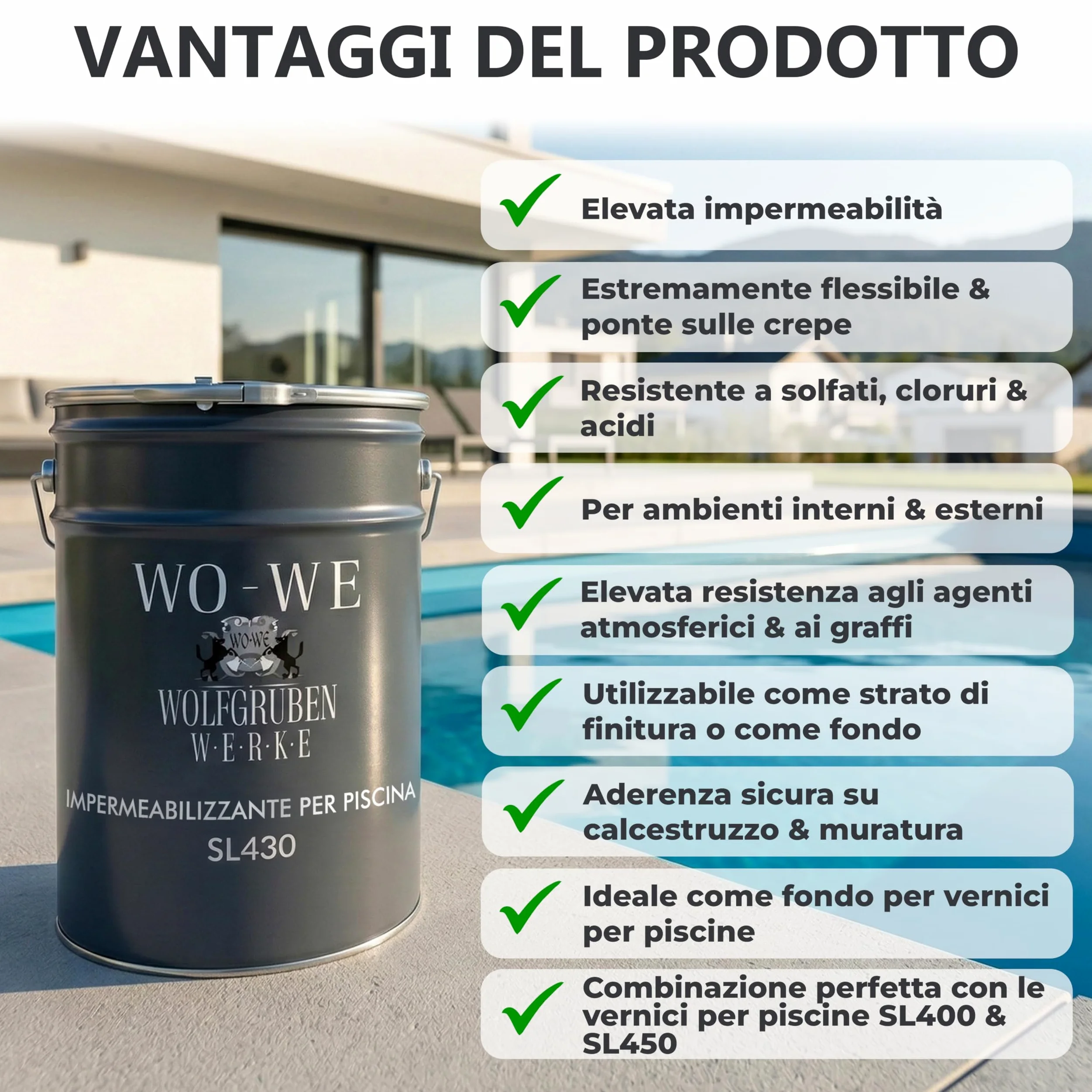 WO-WE Sigillante per piscine 2K Impermeabilizzante Bicomponente per cemento Grigio SL430-10kg