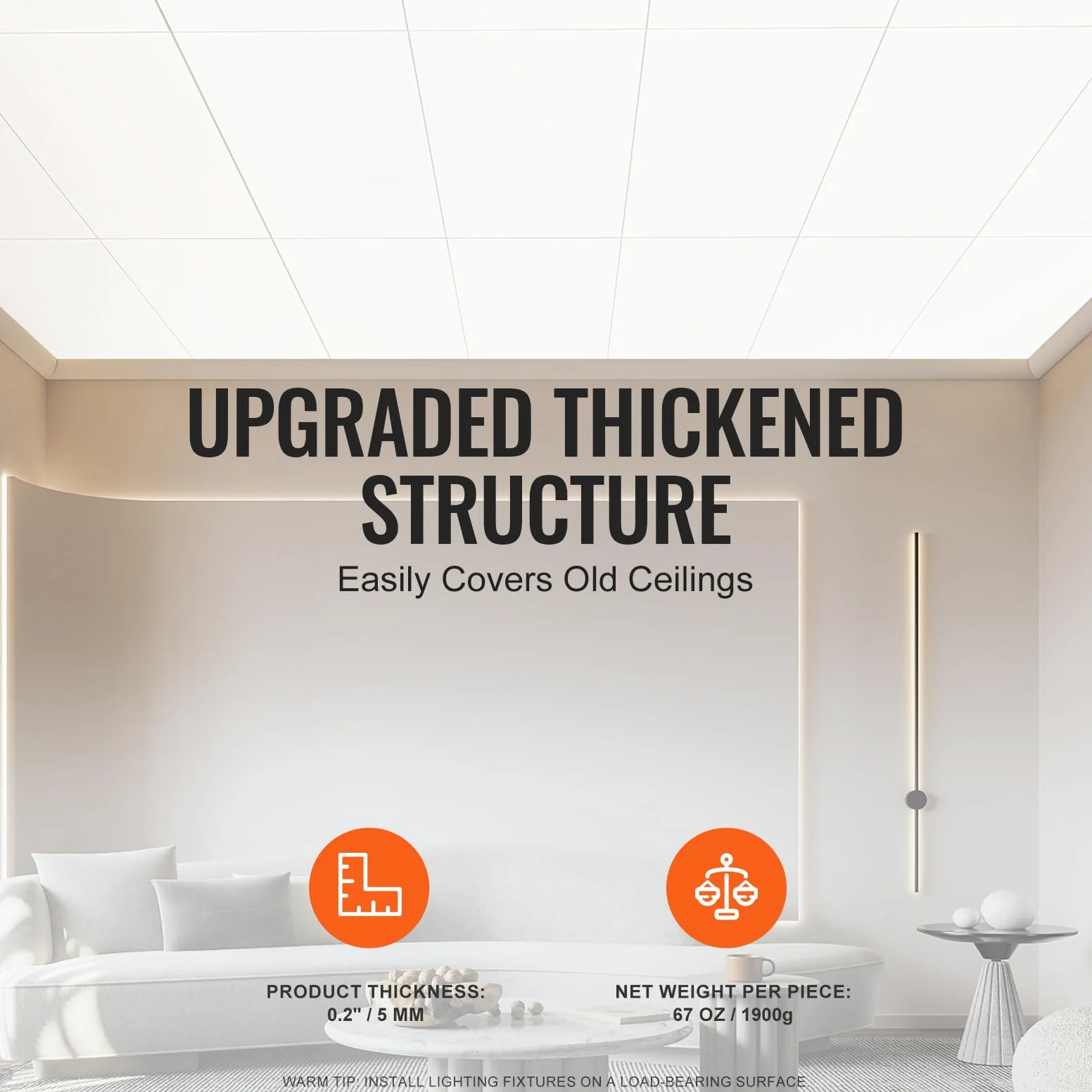 VEVOR Pannelli per Controsoffitto 605 x 1213 mm Pannelli per Soffitto Confezione 10, Buona flessibilità, Facile Installazione, Rivestimento per Soffitto per Decorazione di Casa/Ufficio, Bianco Liscio