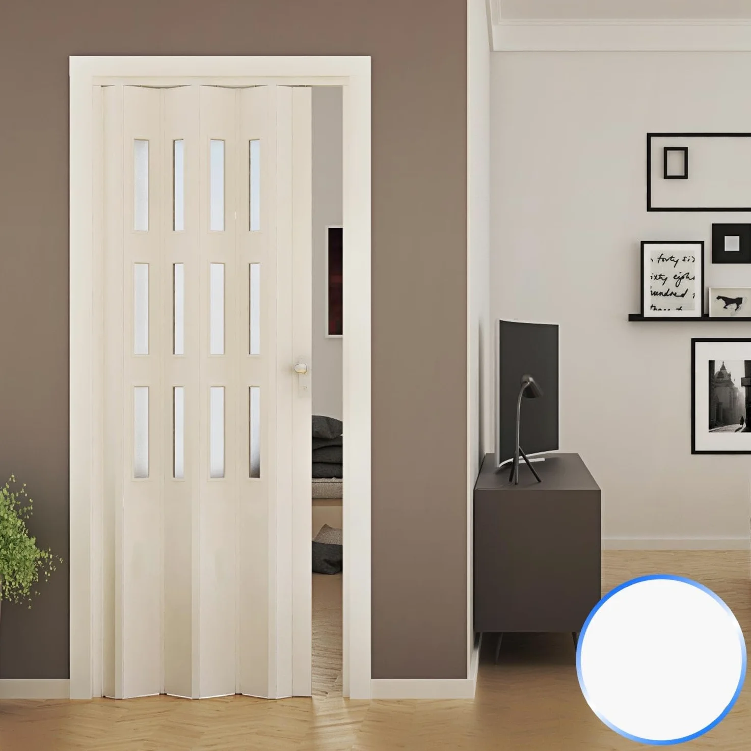 Porta a Soffietto da Interno in PVC Bianca Vetro Satinato 88,5x214 cm mod. Luciana