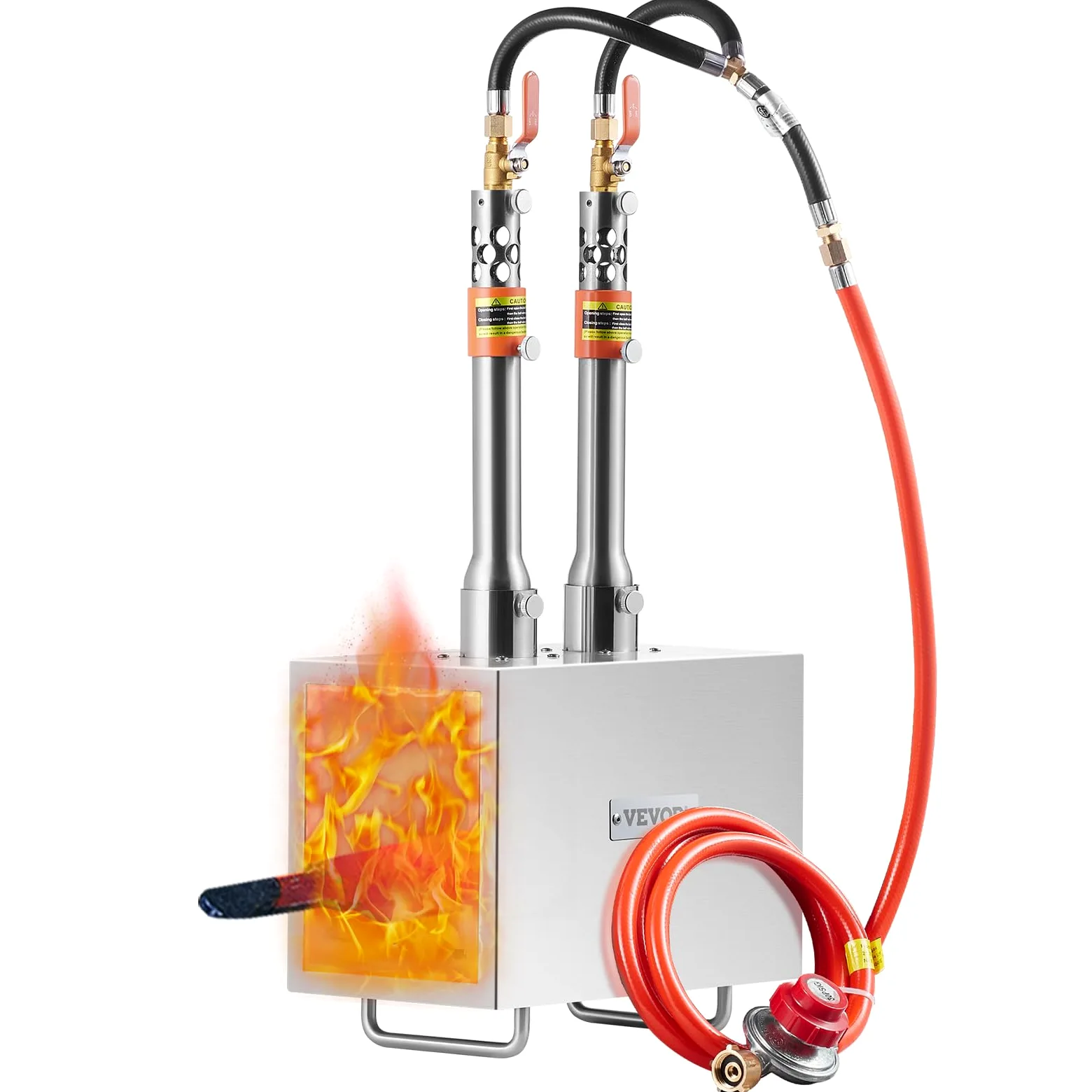 VEVOR Forgia a gas propano portatile, forno a gas quadrato con 2 bruciatori, temperatura max 1427 ℃, utensili e attrezzature per forgiatura a gas in acciaio inox, per colteliere Maréchaux-Ferrants