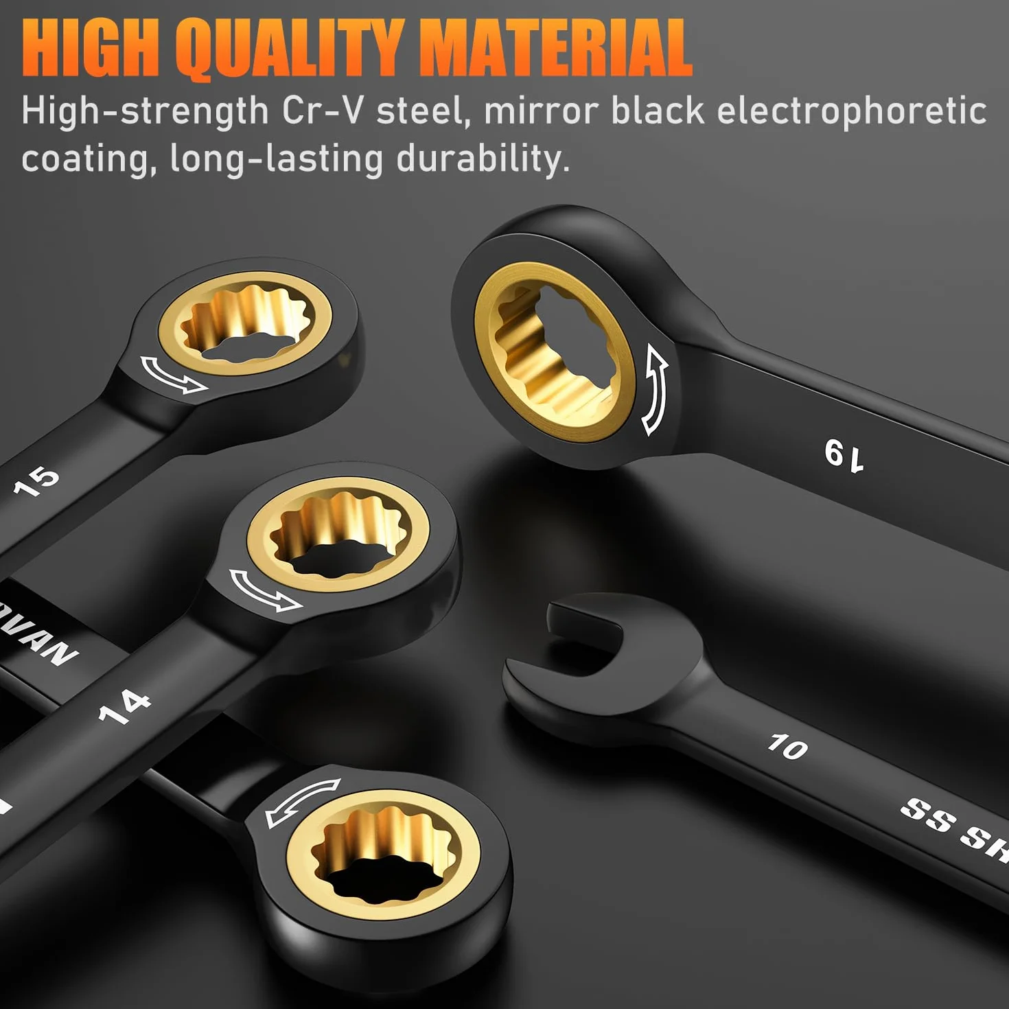 ss shovan Set Chiavi Inglesi 8 Pezzi, Set Chiavi a Cricchetto Metriche, 8-19 mm Chiave Inglese a Cricchetto in Acciaio al Cromo Vanadio, 72 Denti, Set Chiavi Combinate con scatola portaoggetti