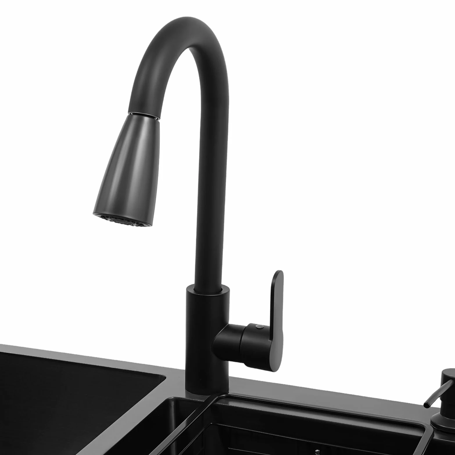 Lavello da cucina autoportante in acciaio inox con 2 vasche da 75 x 41 cm, lavello nero con rubinetto estraibile e mobiletto inferiore, per cucina domestica, giardino, esterni, lavanderia