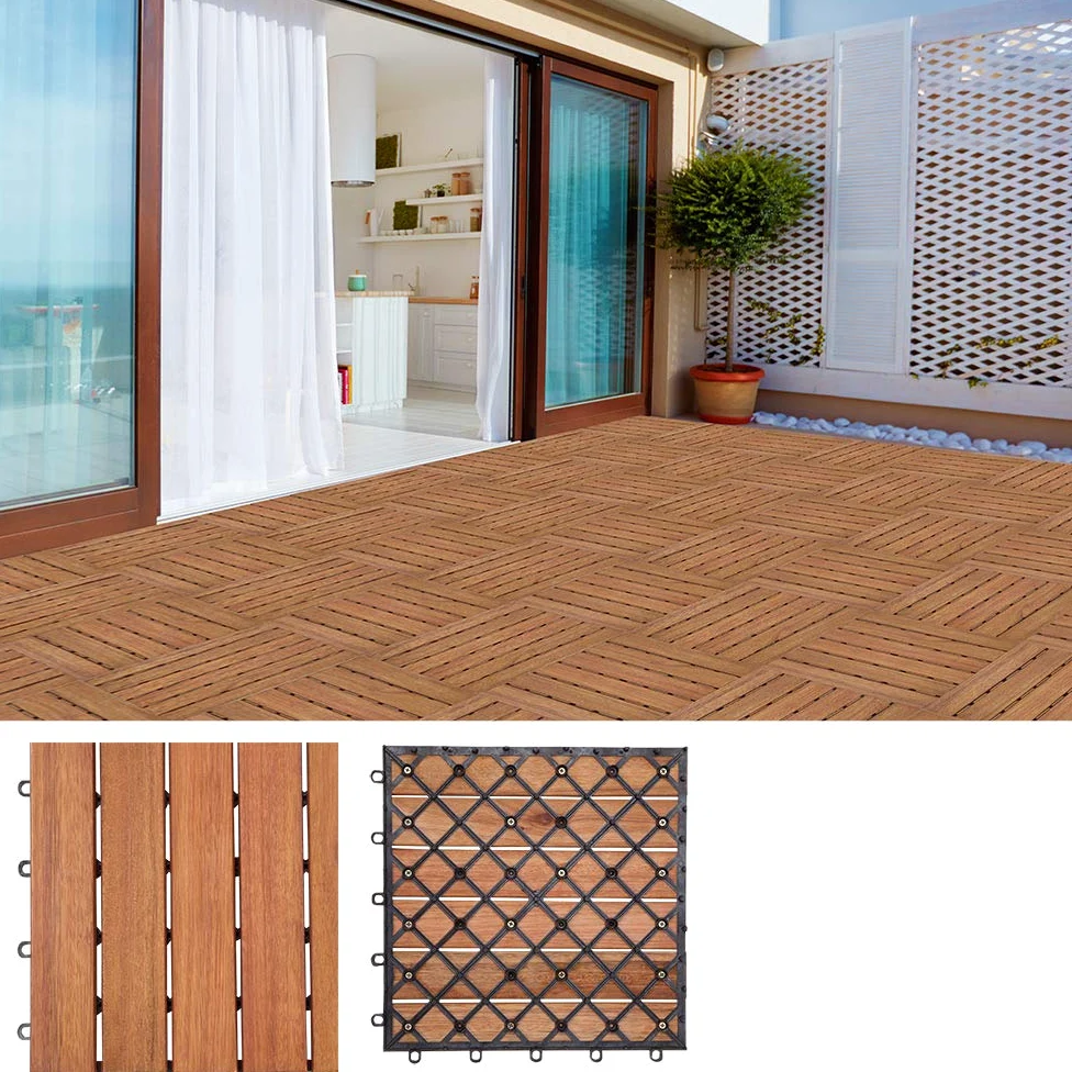 Casaria Piastrelle Legno Eucalipto 44pz Certificato FSC® Mattonelle 4m² ad Incastro 30x30cm Esterno