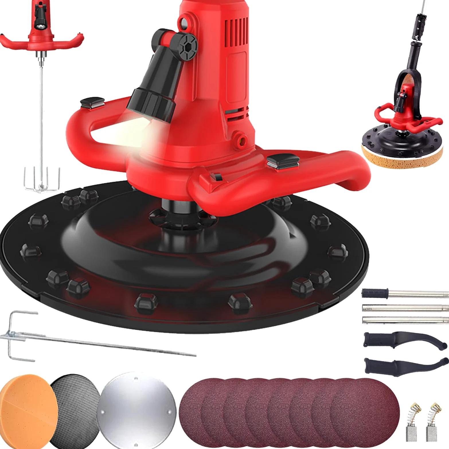 Levigatrice Per Intonaco, 2 In 1 Betoniera 1680W Levigatrice Elettrica con Asta Telescopica Per Muri 6 Velocità Mola Ø380 mm Illuminazione LED Malta Cementizia Per Calcestruzzo Frattazzo Intonacatrice