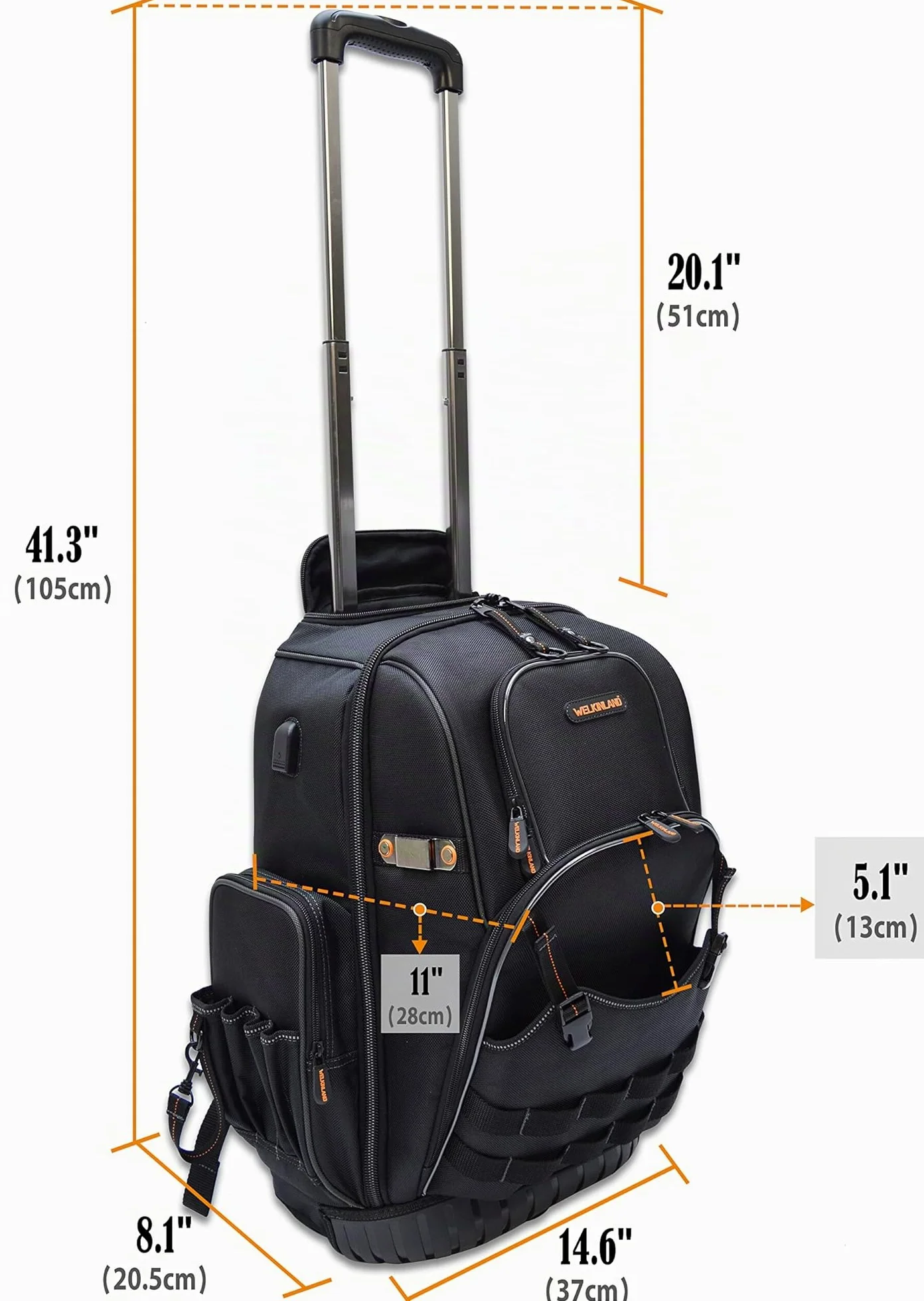 WELKINLAND Zaino porta attrezzi con 72 tasche e rotelle, Grande borsa porta attrezzi con ruote, Borsa porta attrezzi per elettricisti con rotelle per uomini