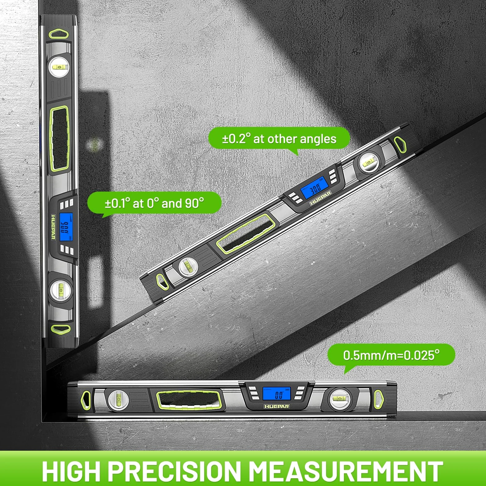 Huepar Livella digitale da 24 pollici, strumento professionale intelligente di precisione Torpedo, display LCD luminoso, avvisi acustici, fondo magnetico, IP54, resistente alla polvere e all'acqua