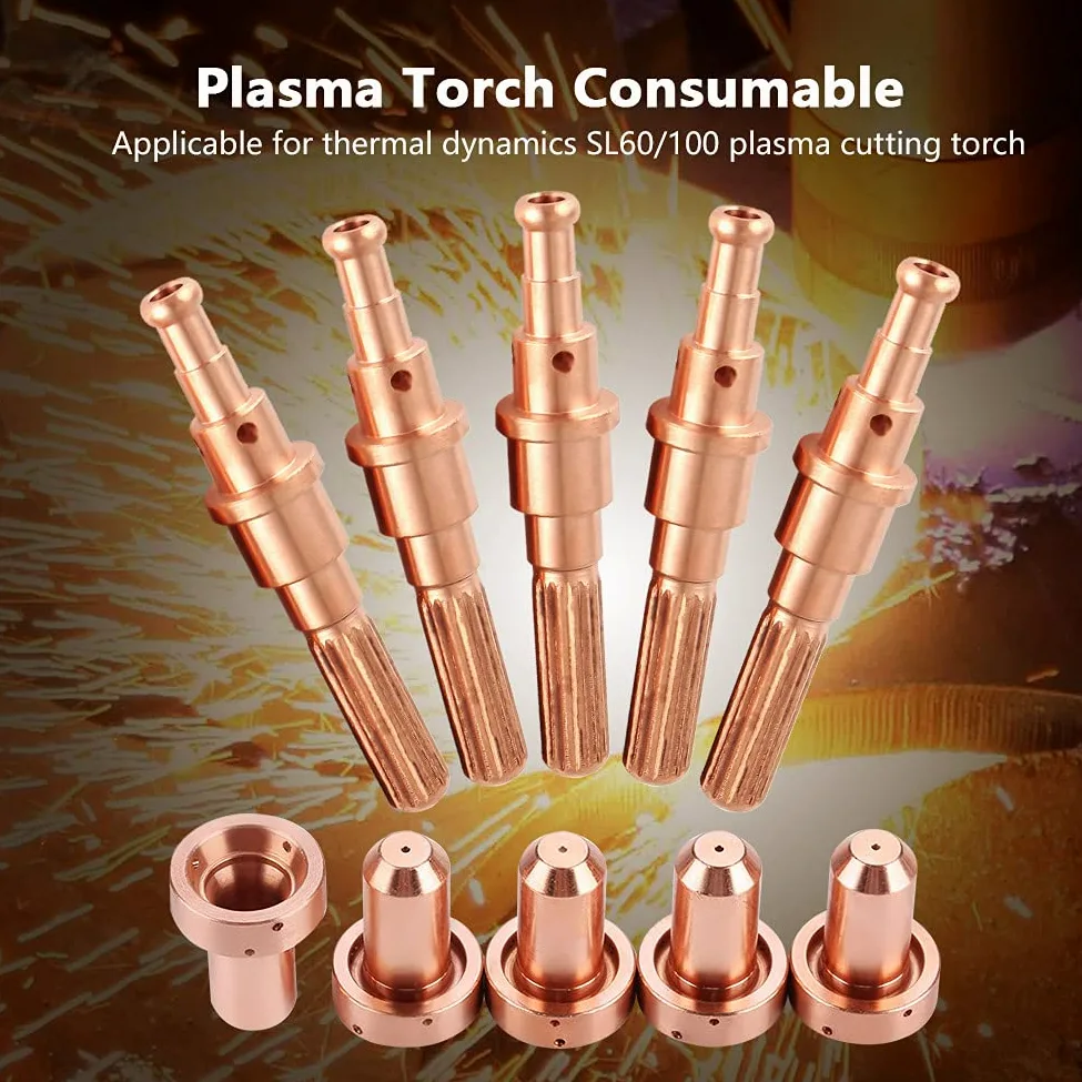 Ugelli ed Elettrodi per Torcia al Plasma, 5 Pezzi di Ugelli 9-8210 e 5 Pezzi di Elettrodi 9-8215, Compatibile con Thermal Dynamics SL60/100, Ricambi Consumabili per Taglio Plasma