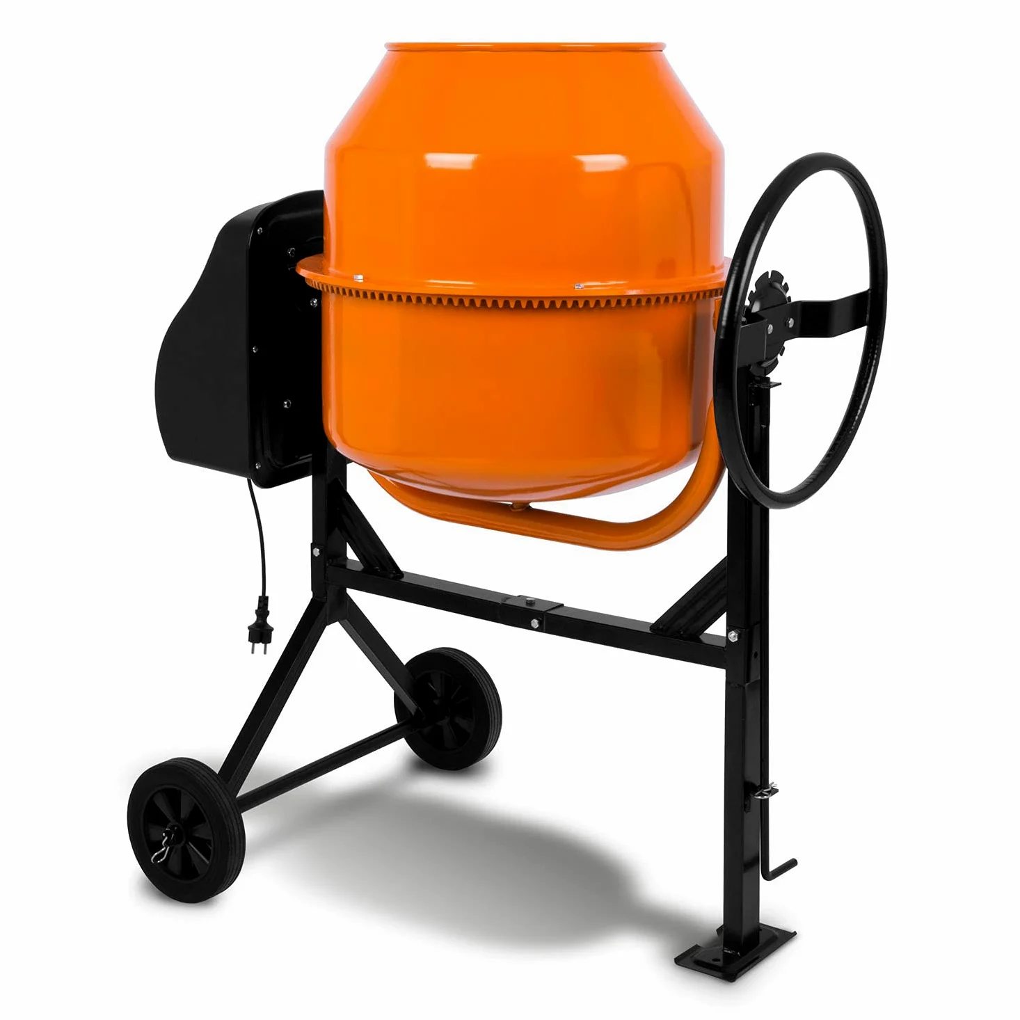 EBERTH 140L Betoniera Elettrica Mobile (550W Motore Miscelatore,Cilindro e Ingranaggio in Ghisa, Impastatrice Cemento, 230V, Telaio in Acciaio, Manovella Bloccabile, 2 Ruote di Gomma)