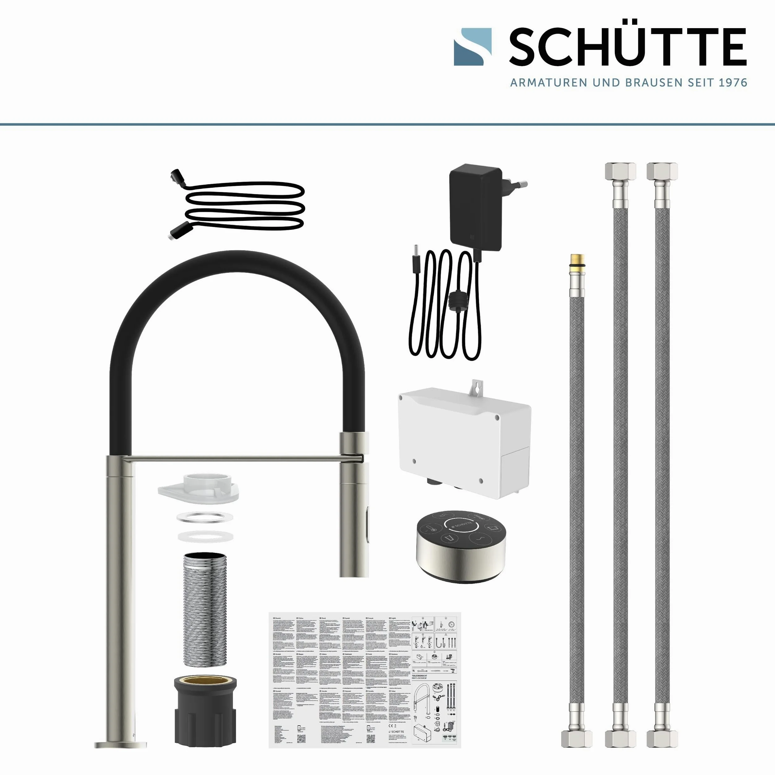 SCHÜTTE Aquadot, rubinetto digitale per lavello con controllo intelligente, rubinetto moderno da cucina con tubo soft touch, effetto acciaio inox/nero