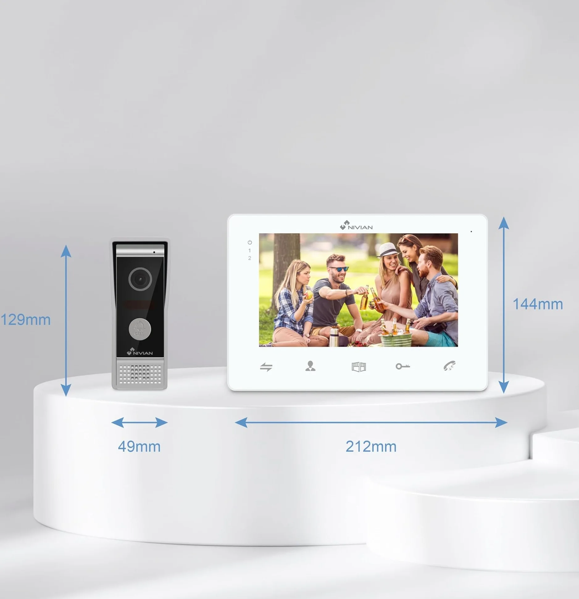 NIVIAN Videocitofono 2 Fili Analogico con Monitor 7" HQ Schermo Interno con Audio Bidirezionale | Piastra Esterna IP65 Antivandalica con Visione Notturna, Apriporte Elettrico. Smart Security
