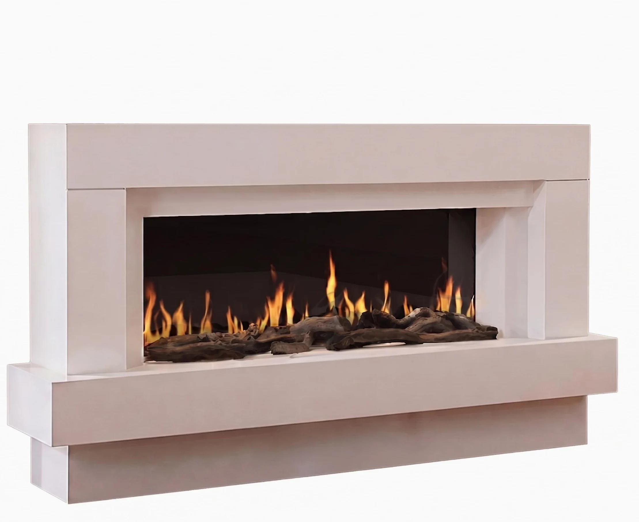 CHEMIN'ARTE Camino elettrico Linea 3XL 152cm da terra con effetto fiamma a led 7 colorati, bianco, con suono scoppiettante, WIFI, timer, 5 livelli di luminosità, telecomando