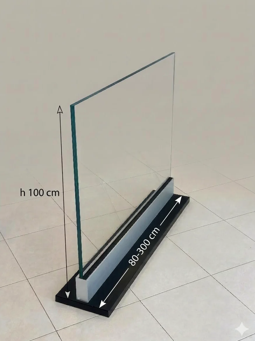 Parapetto in vetro larghezza 180 cm — 2 pannelli affiancati altezza h100 cm