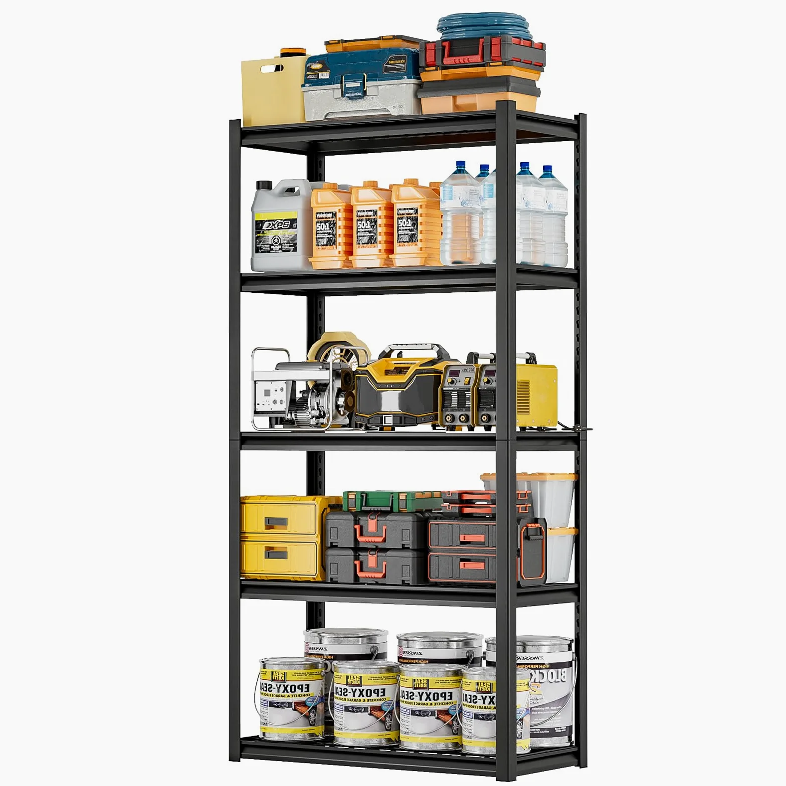 Himimi Scaffale per Carichi Pesanti in Metallo 90x40x182 cm, Portata 1000kg, Scaffalatura a 5 Ripiani a Griglia Regolabili, Scaffale ad Incastro per Garage Cantina Magazzino Officina Cucina, Nero