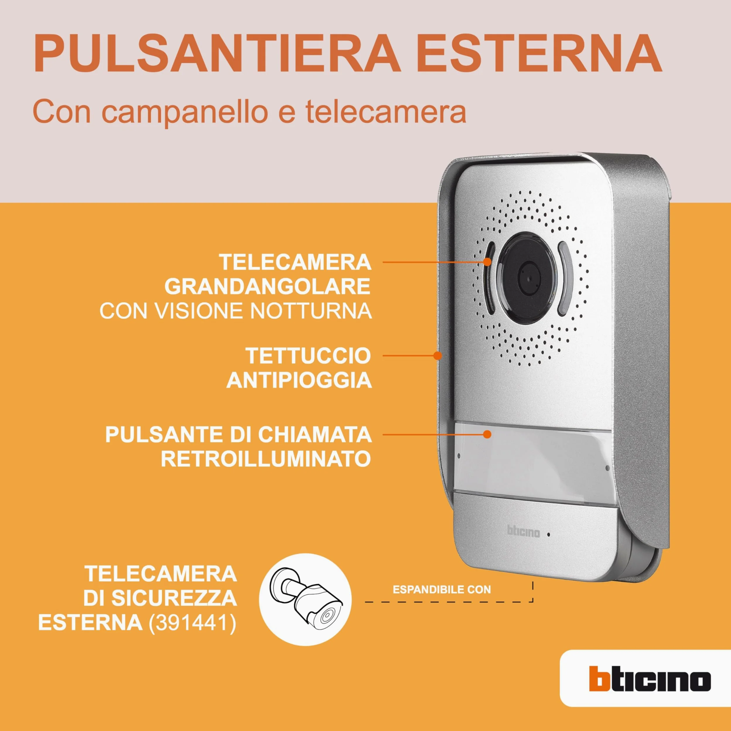BTICINO 310913 Videocitofono Easykit WiFi, Kit Monofamiliare Espandibile, Senza Fili, Monitor Smart 7" a Colori, Pulsantiera con Visione Notturna, Controllo Accessi da Smartphone, App Home+Security