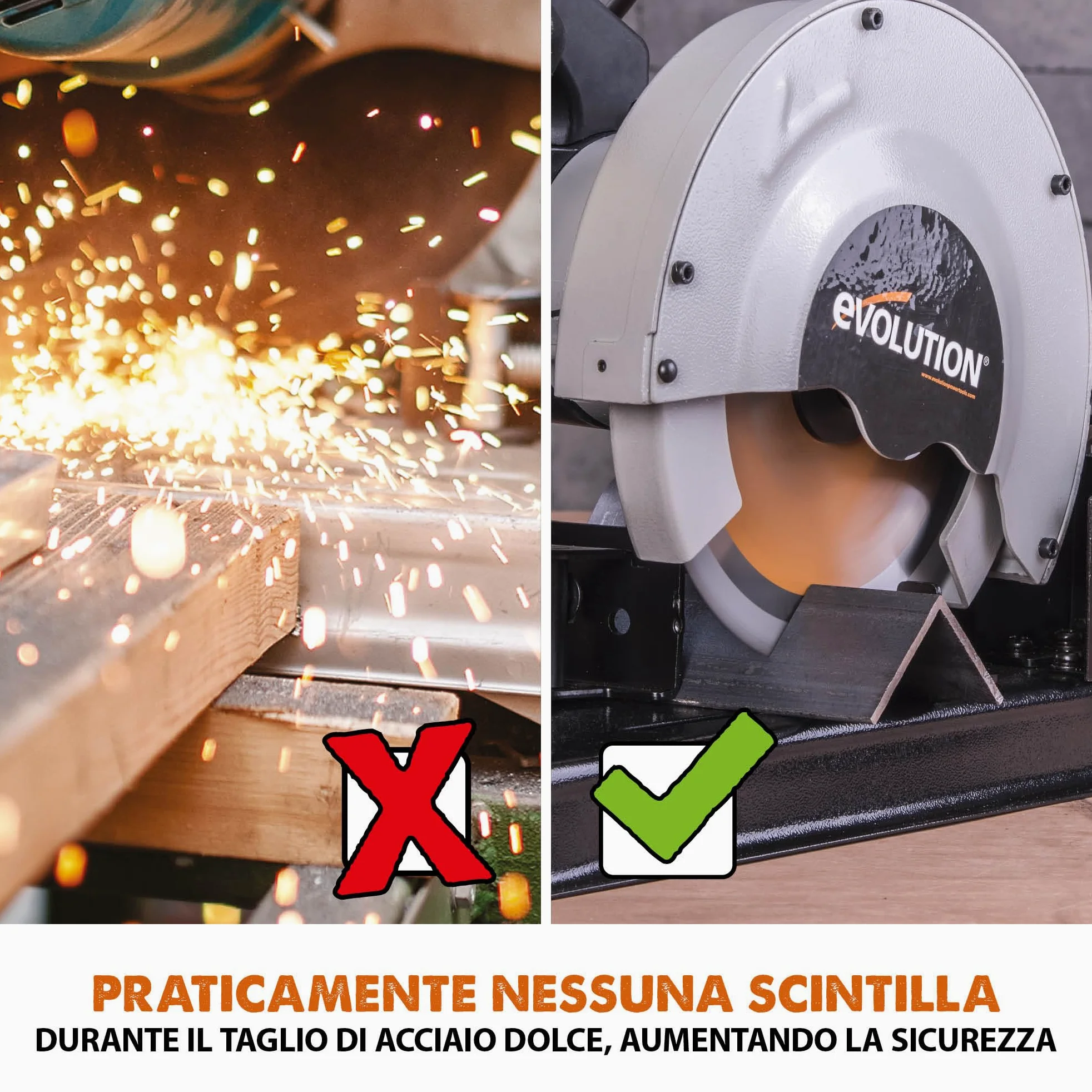 Evolution Power Tools Rage 4 Troncatrice a trazione - Multi-materiale per tagli su legno, metallo, plastica e molto altro, 185 mm, 230 V