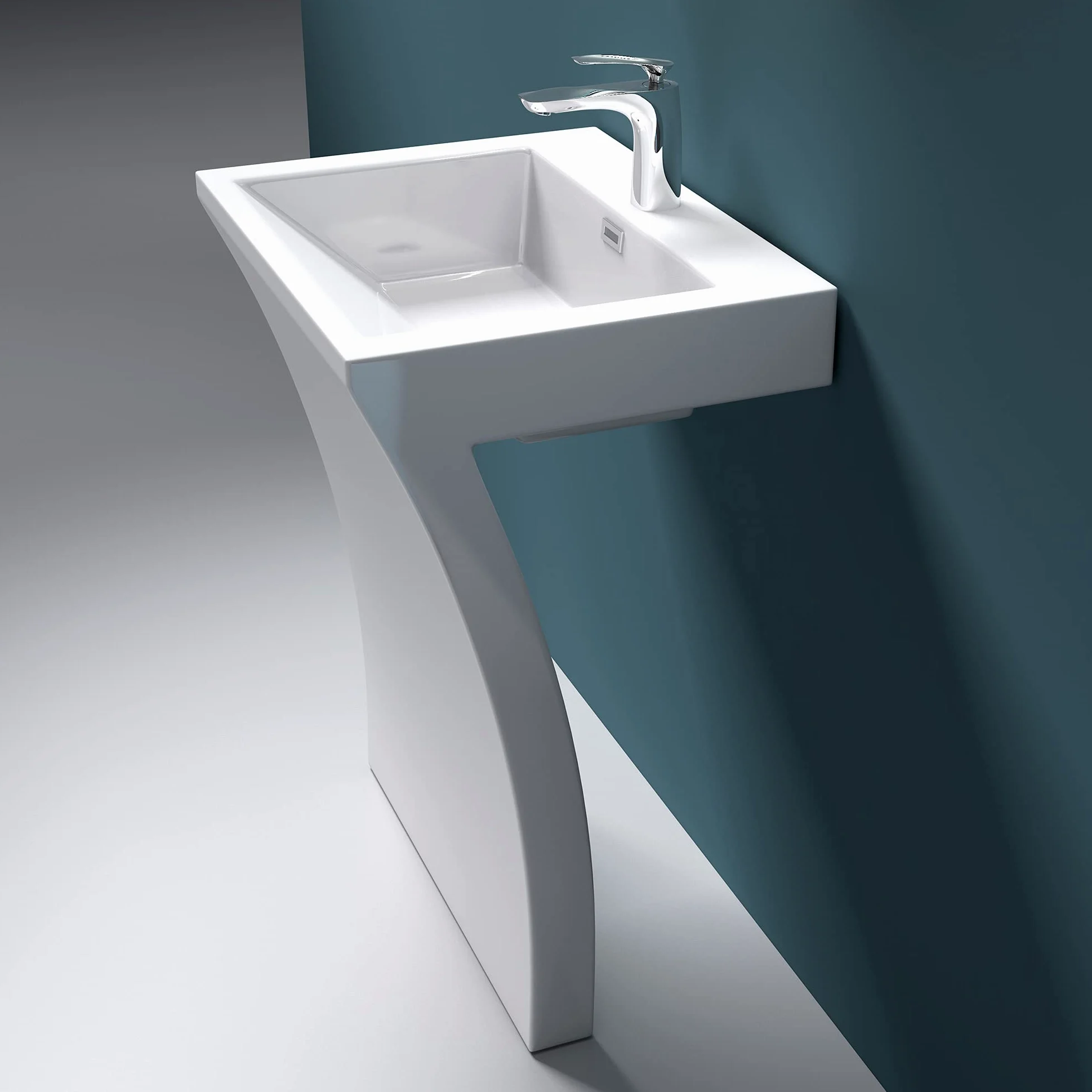 Mai & Mai Lavandino a Colonna 60X48X83cm,Lavandino su Piedistallo per Bagni Colossum07 da Minerale Fuso, un Foro per la Rubinetteria,Bianco