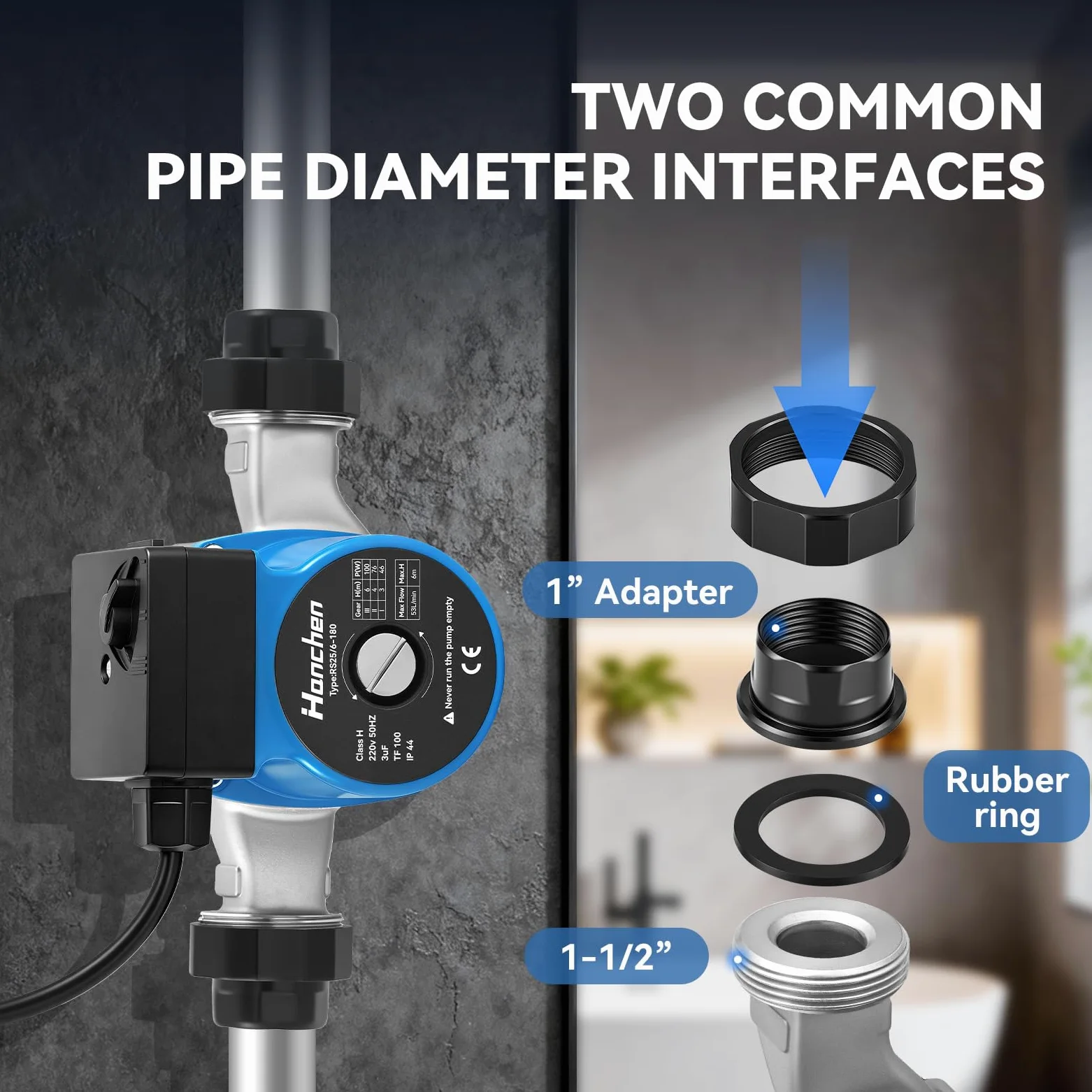 Hanchen Pompa di circolazione per riscaldamento a 3 marce, in acciaio inox, 25-60/180, pompa di circolazione per acqua calda 220 V