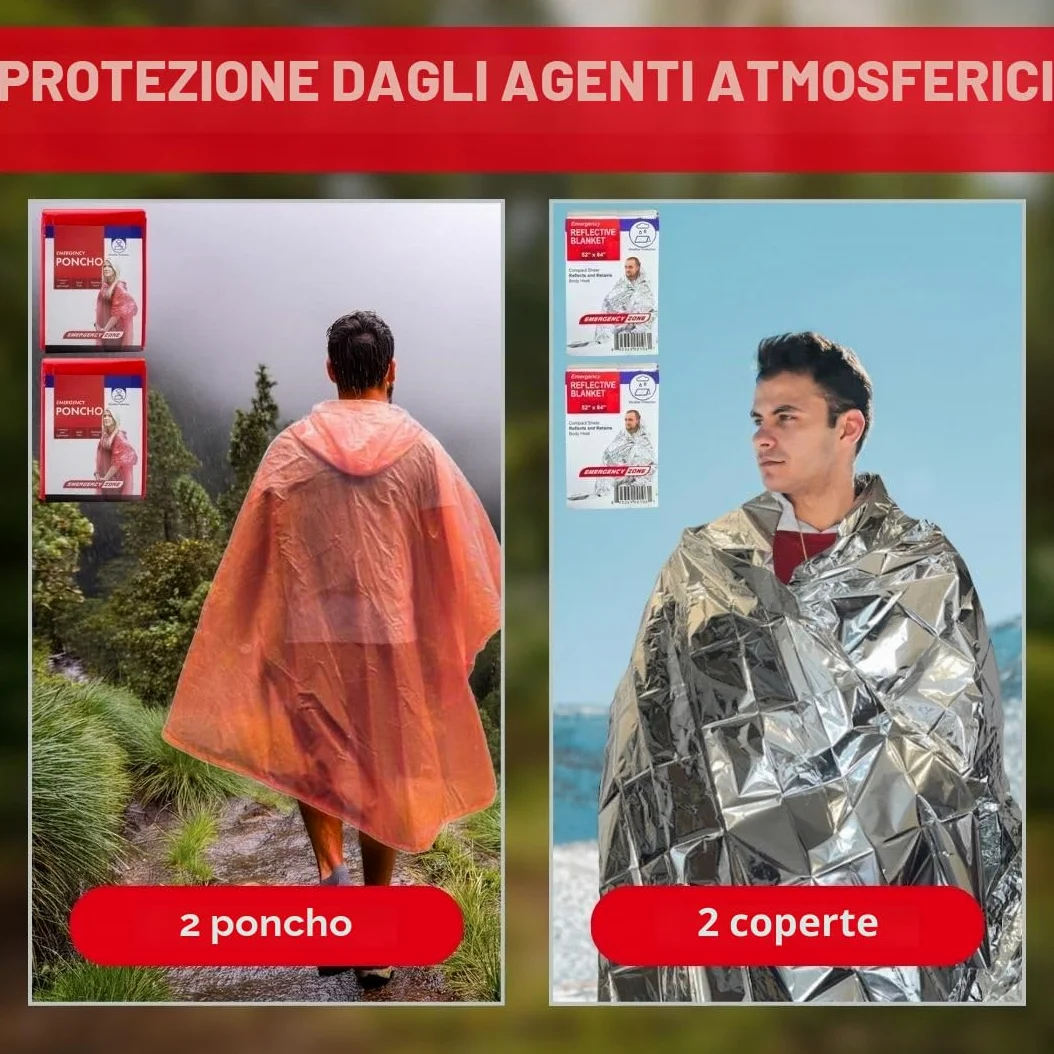 Essentials Kit di sopravvivenza completo Deluxe per 2 e 4 persone, Bug-Out-Bag, kit di emergenza per incendi, uragani e altri disastri naturali