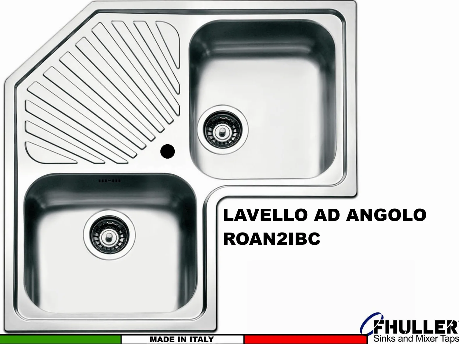 Lavello da Cucina ad Angolo, 83x83 cm, 2 Vasche in Acciaio Inox Spazzolato con Gocciolatoio