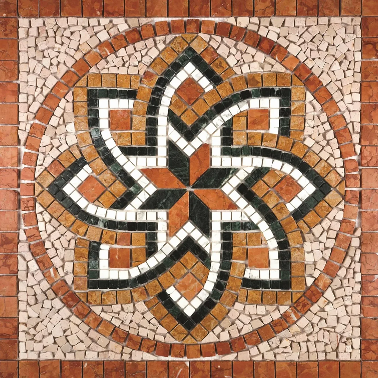Rosone Rosoni Mosaico in marmo, per interno ed esterni, Positano rosso, cm.66x66