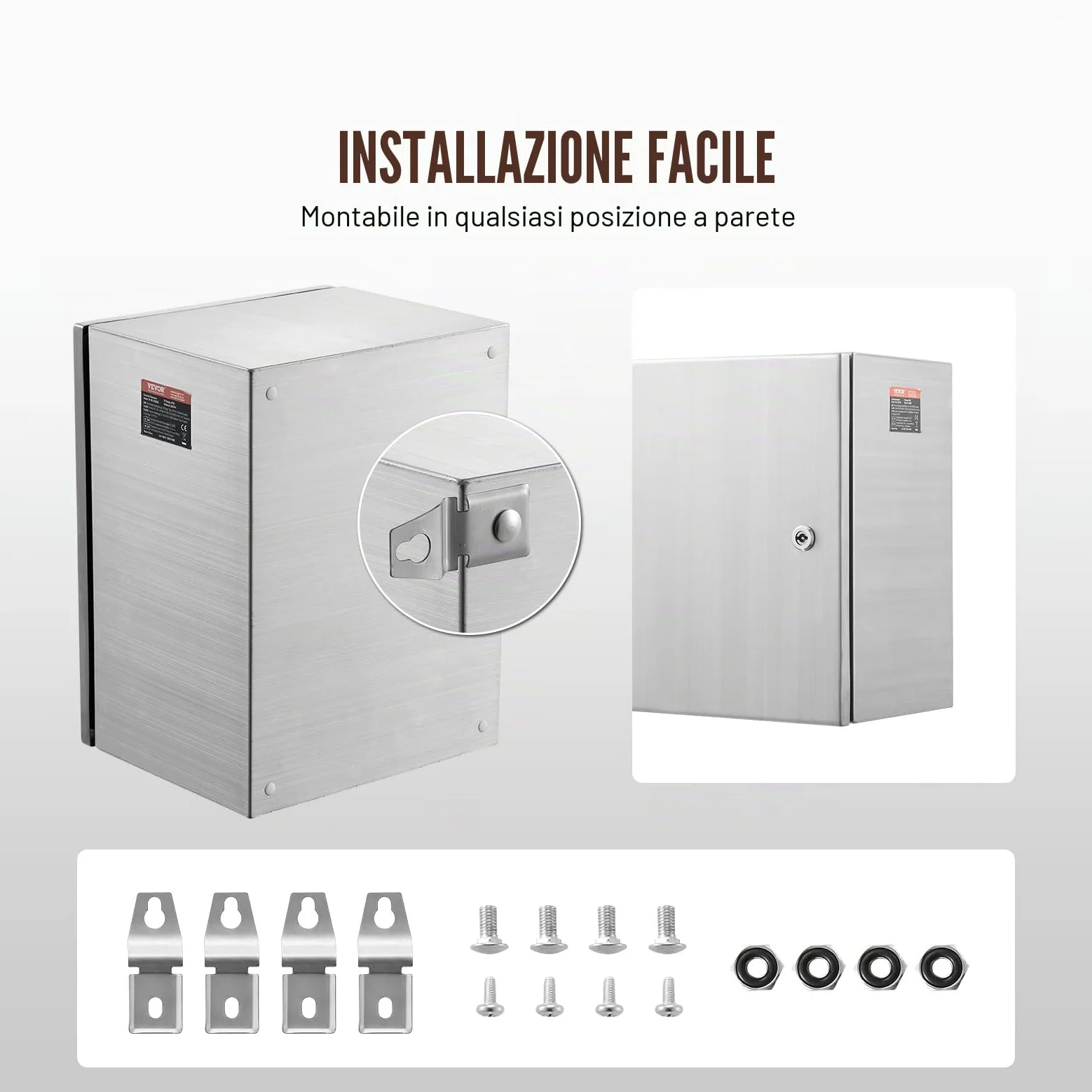VEVOR Scatola elettrica in Acciaio, 20"x 16"x 8", Custodia per Apparecchiature Elettriche Elettroniche per Esterni Montata a Parete con Blocco Cerniere Piastra di Montaggio, Impermeabile IP66