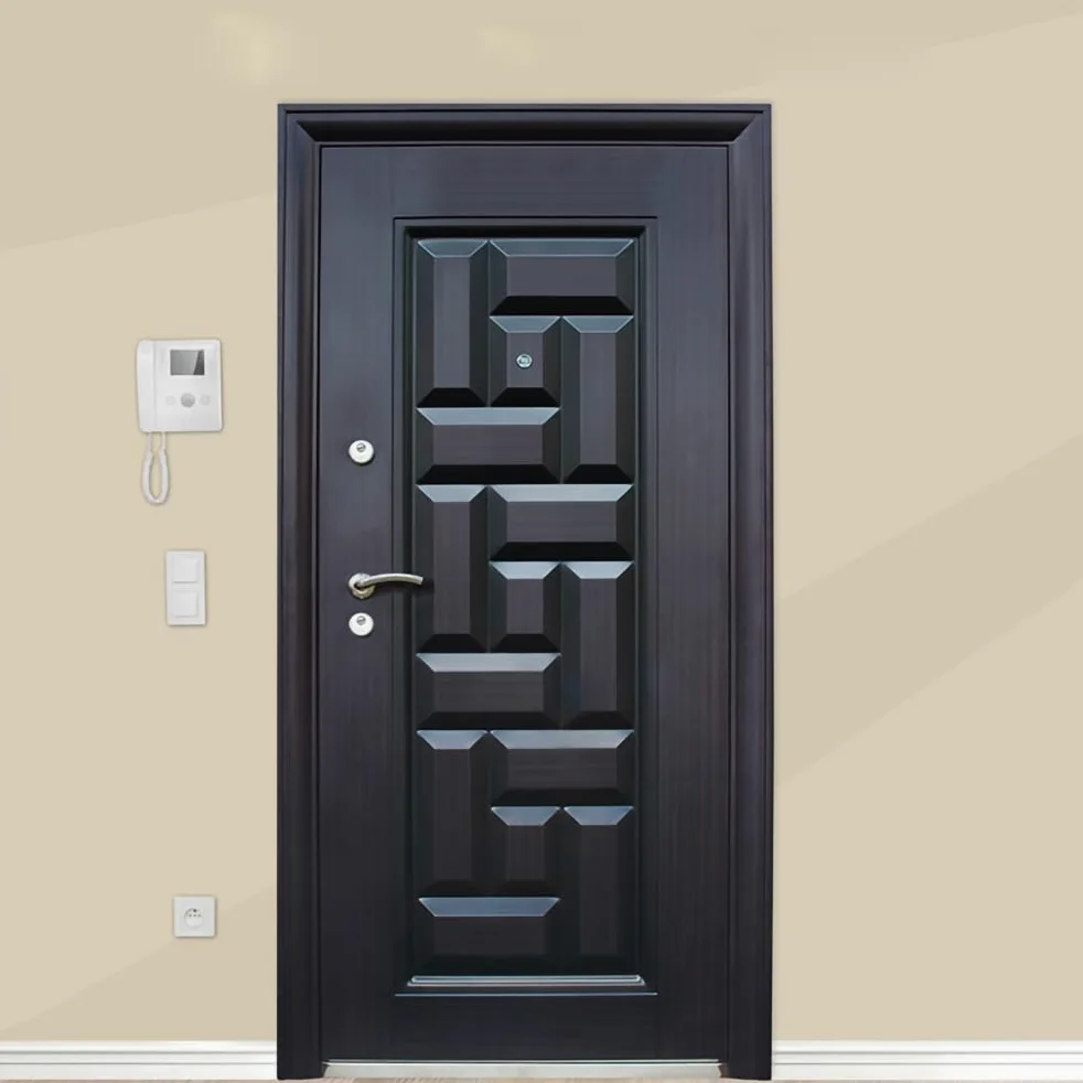 Porta Blindata 84x190 Design Semplice Moderno Portoncino Blindato Scuro Con Apertura Sia A Destra Che A Sinistra P1 (Apertura interna destra)