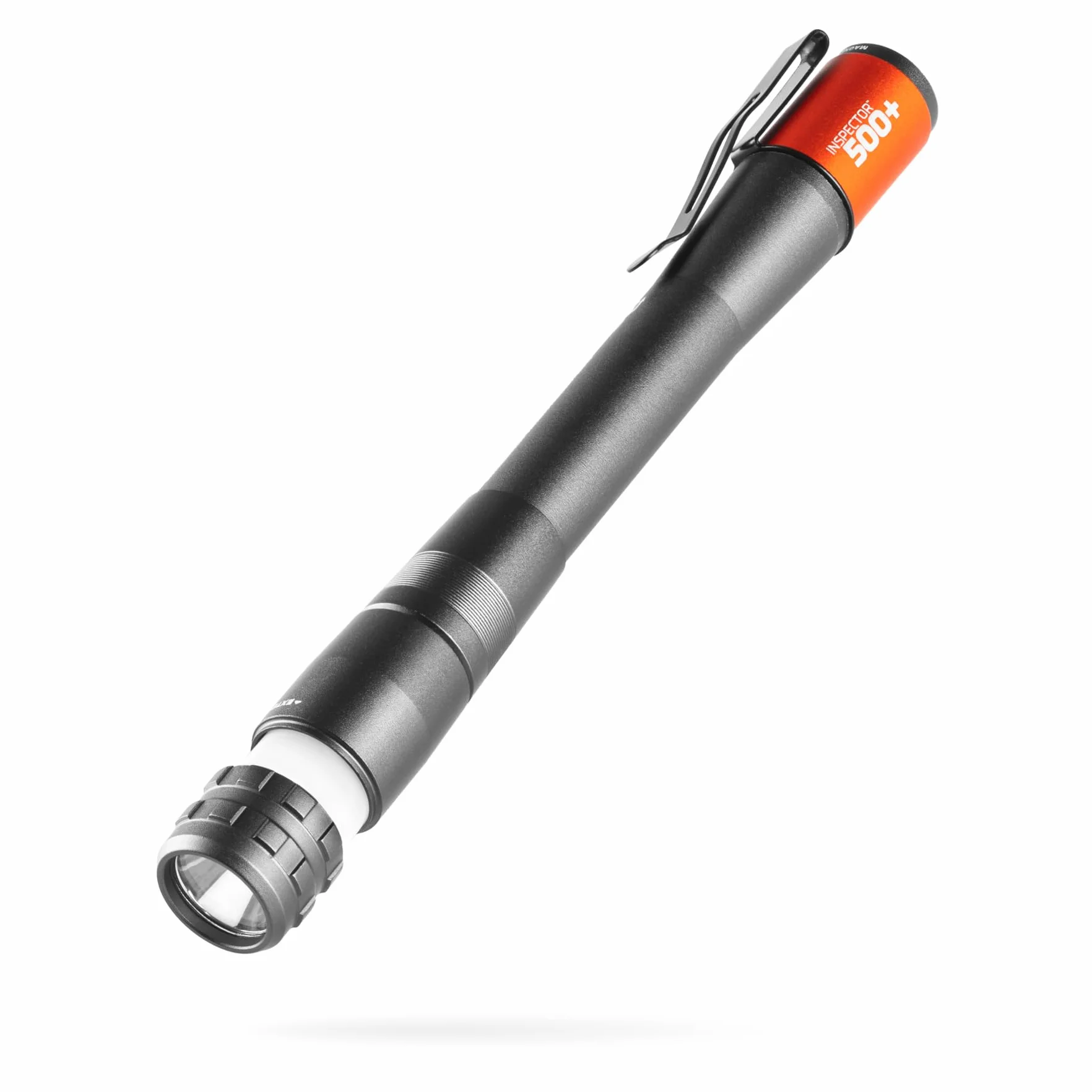 NEBO Inspector 500+ Pen Light, 500 lumen LED ricaricabile tascabile penna torcia con clip tascabile in acciaio, cavo di ricarica USB, impermeabile IPX7 e base magnetica, grigio canna di fucile