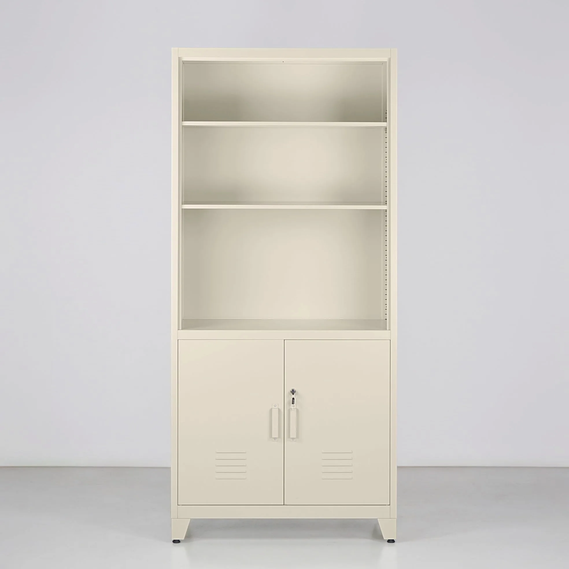 WeHome - Armadio Da Ufficio In Metallo 85x45x190 Cm Con Serratura, Mobile Ufficio Metallo Con 2 Ante E Mensole, Libreria Metallica Archivio Con 5 Ripiani Regolabili Per Ufficio O Archivio (Avorio)