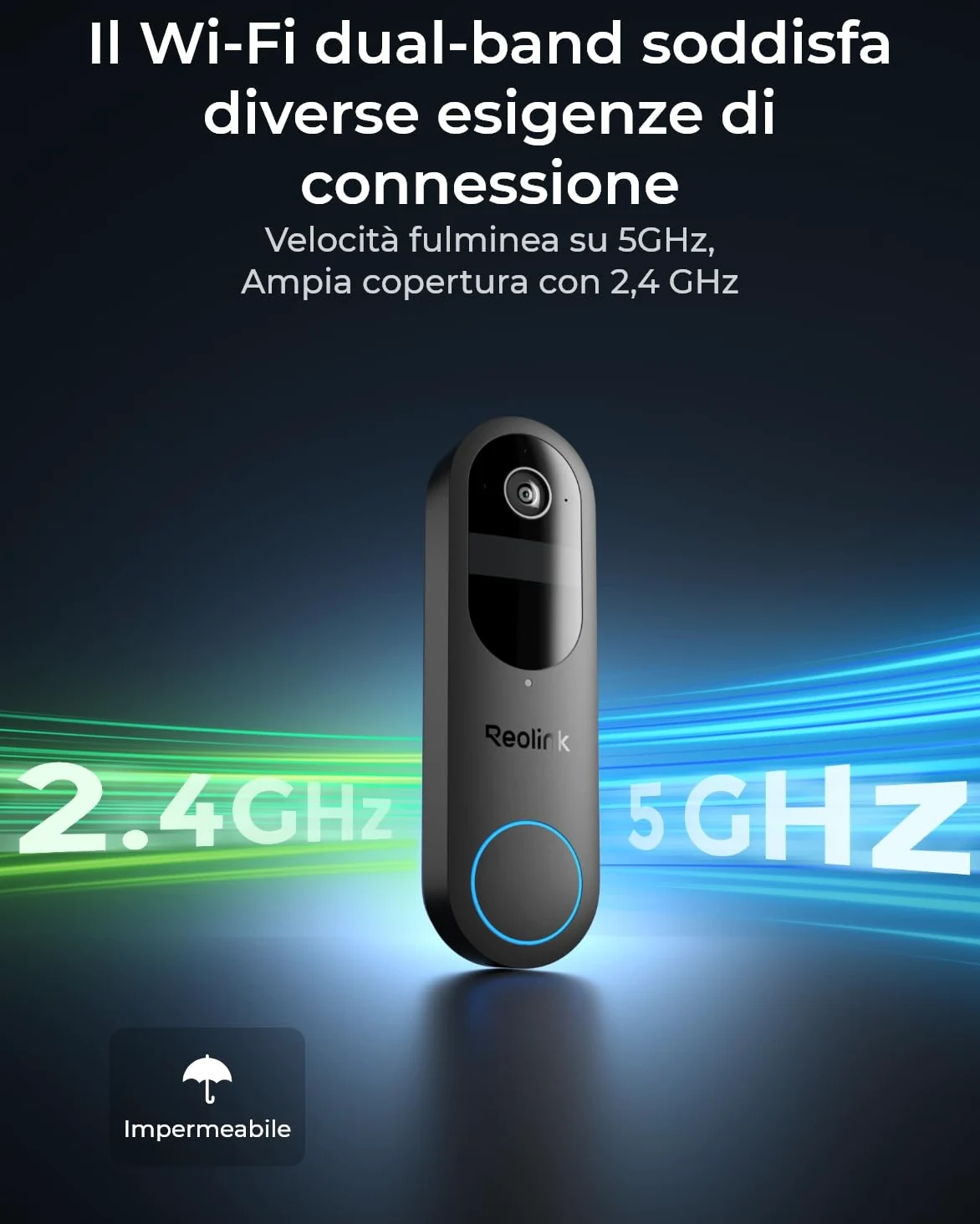 Reolink Doorbell Camera a batteria, Video Doorbell Camera di sicurezza 2K, Visuale 150°x150°, WiFi 2,4/5 GHz, a batteria o via cavo, Audio bidirezionale, Persone/Veicoli/Pacchi (Chime non incluso)