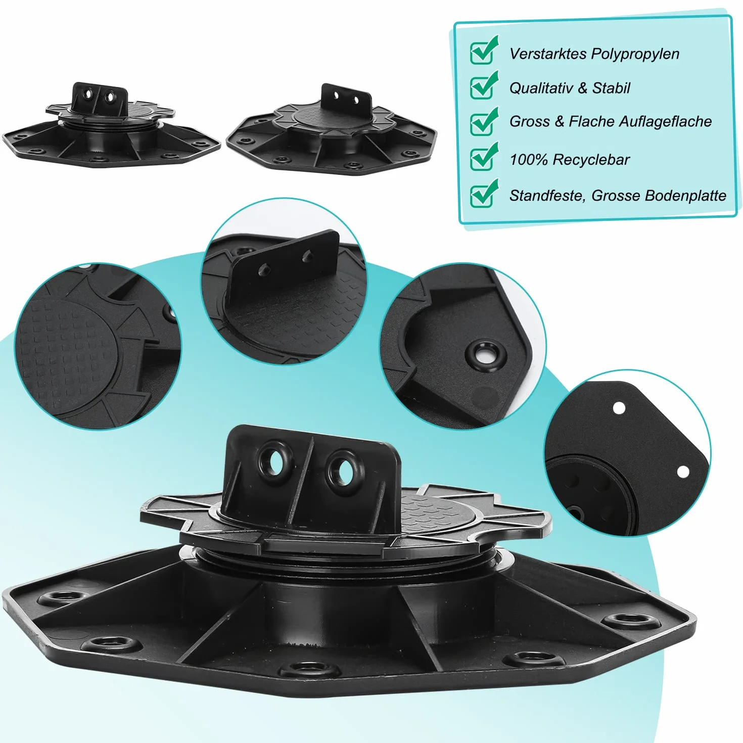 Daromigo Cuscinetto per terrazze, 50 pezzi, altezza regolabile, 60 – 140 mm, supporto per terrazze, pannelli per terrazze, sottostruttura, WPC