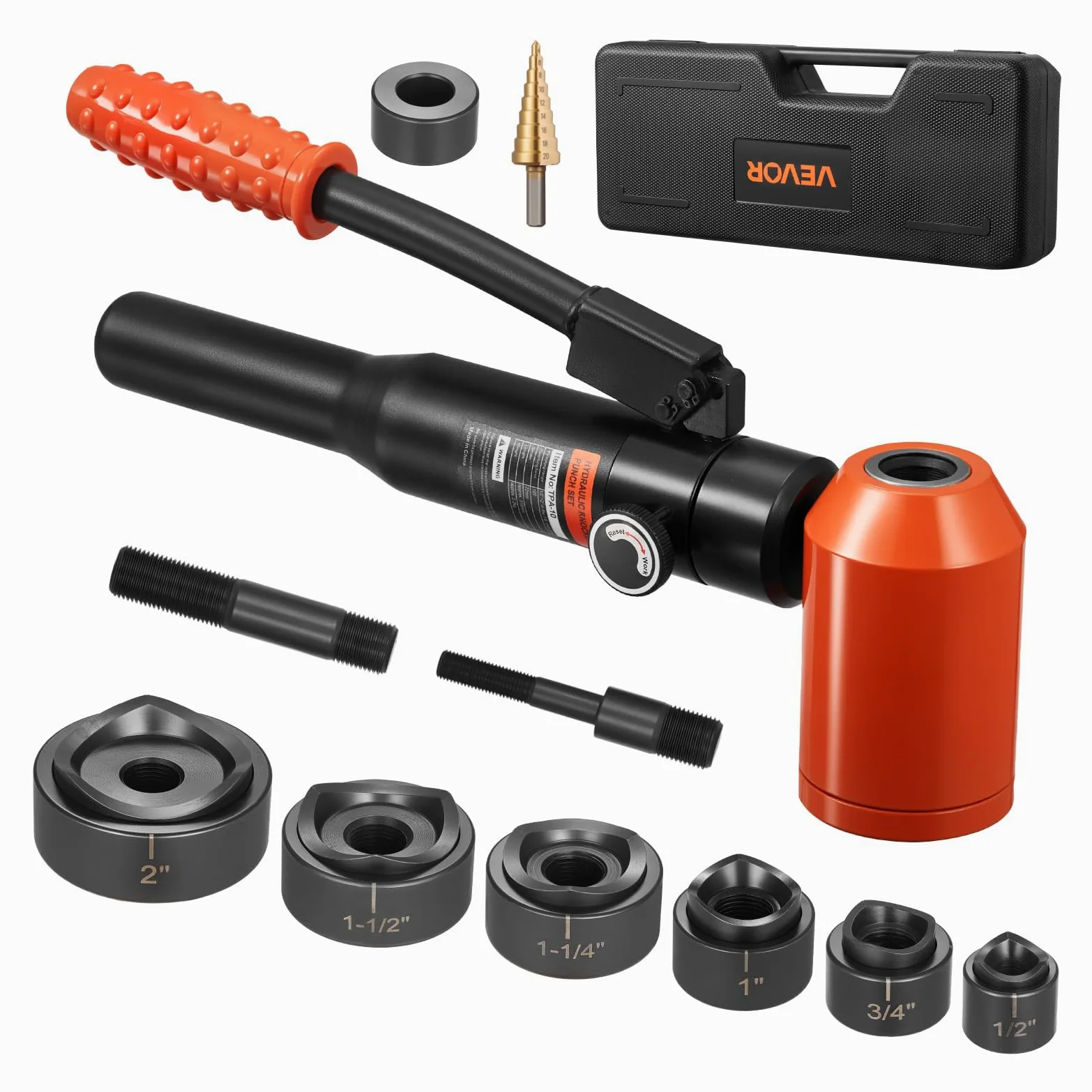VEVOR Kit di Perforazione Manuale, Set di Punzoni Idraulici da 10 T Kit di Utensili KO per Realizzazione di Fori 1,27 a 5,08 cm con 6 Matrici per Armadi in Metallo, Controllo e Quadri Elettrici