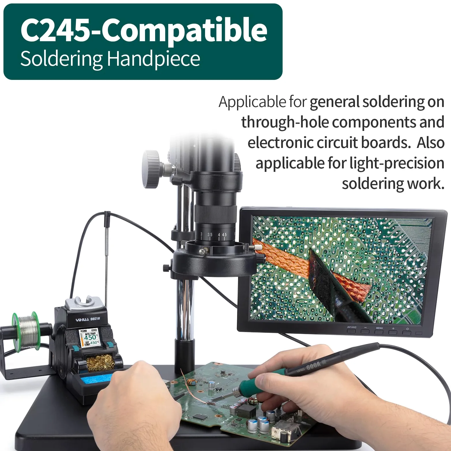 YIHUA 982-III Kit di Stazione di Saldatura di Precisione C245-Compatibile con 3 Punte per Saldatore C245 Filo per Saldatura Senza Piombo Modalità di Riposo Standby Automatico Spazi per Cambio Punte