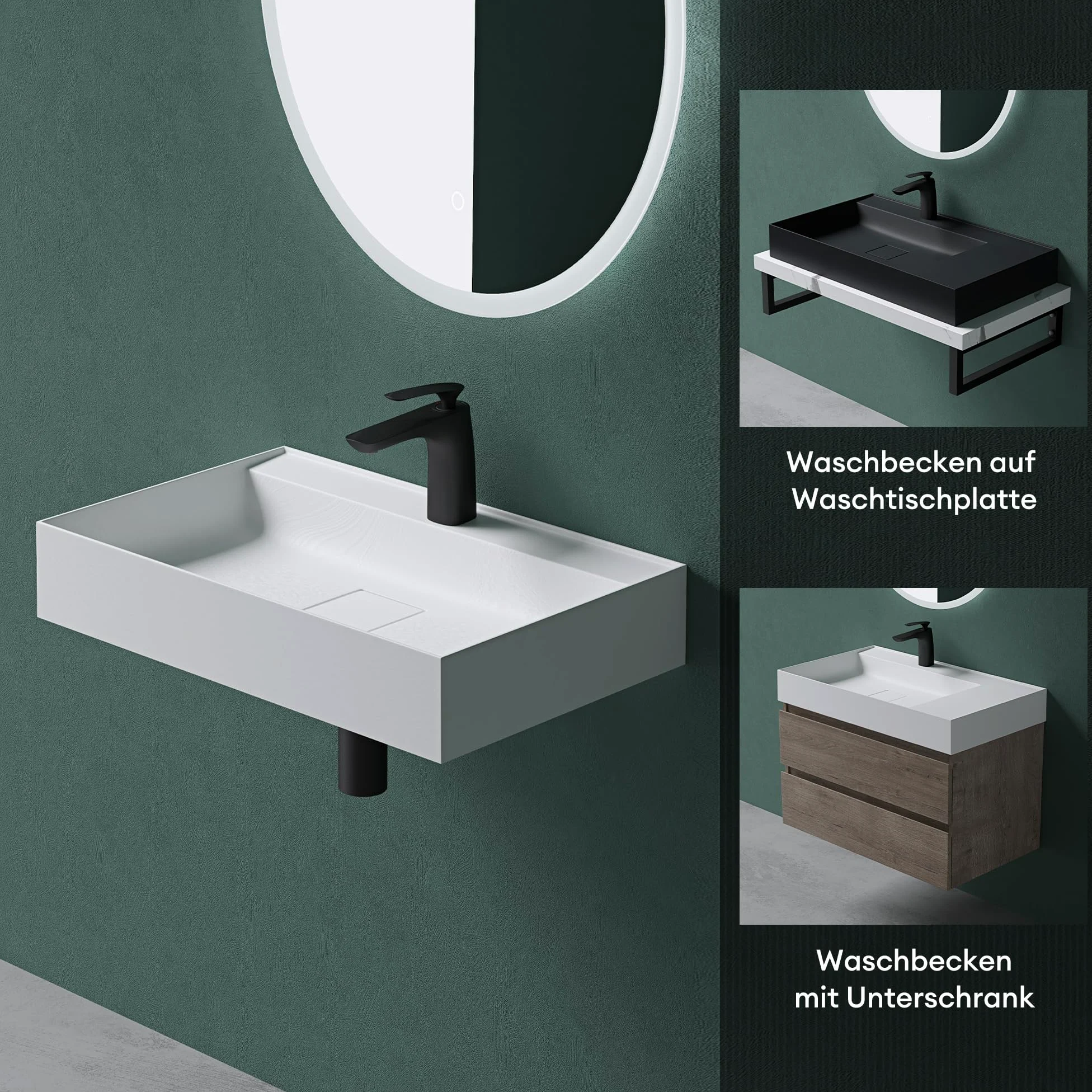 Mai & Mai Lavabo Bagno Sospeso 50×38×12cm Lavandino Bagno Lavabo da Minerale Fuso Colossum630, Bianco Opaco