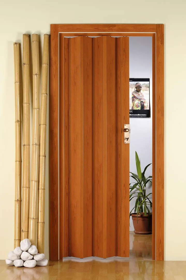 Forte Porta a Soffietto Giulia in PVC, Resistente agli urti, Riducibile, Kit completo di serratura, L88,5 x H214 cm, Effetto legno Ciliegio