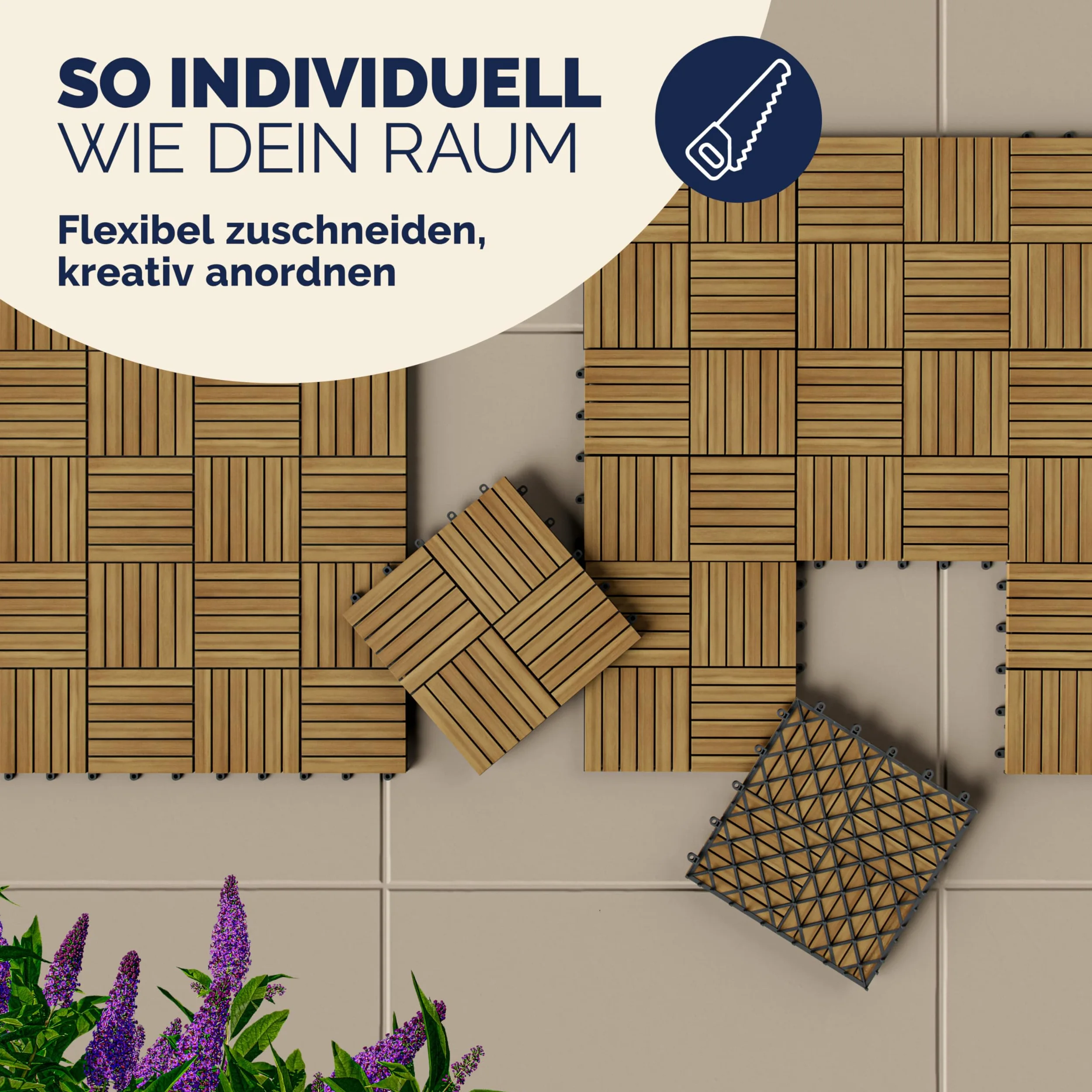 Casaria Piastrelle Legno Acacia 33pz Certificato FSC® Mattonelle 3m² ad Incastro 30x30cm Esterno Mosaico Quattro