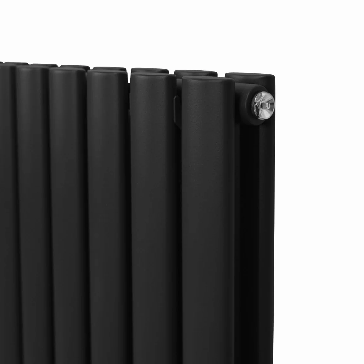 Radiatore a colonna ovale 600 mm x 600 mm Designer Doppio pannello Termosifone Nero Acciaio Inclusi Spazzola per la pulizia Kit di fissaggio e staffe
